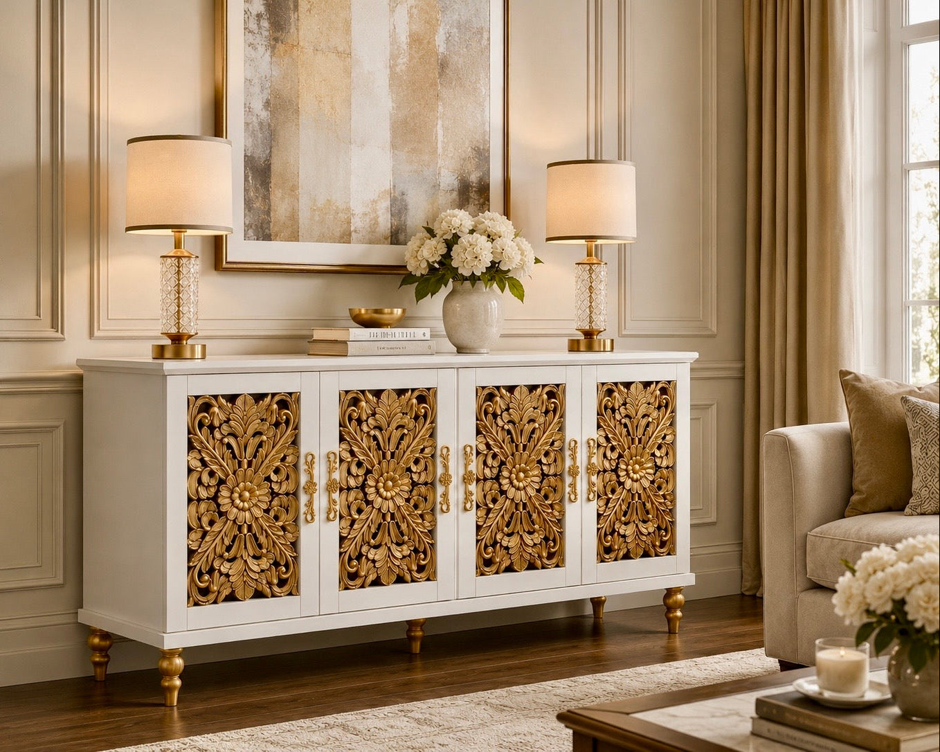 The Sanderé Imperial Bloom Cabinet | Hand-Finished Ornate Floral Accent Cabinet