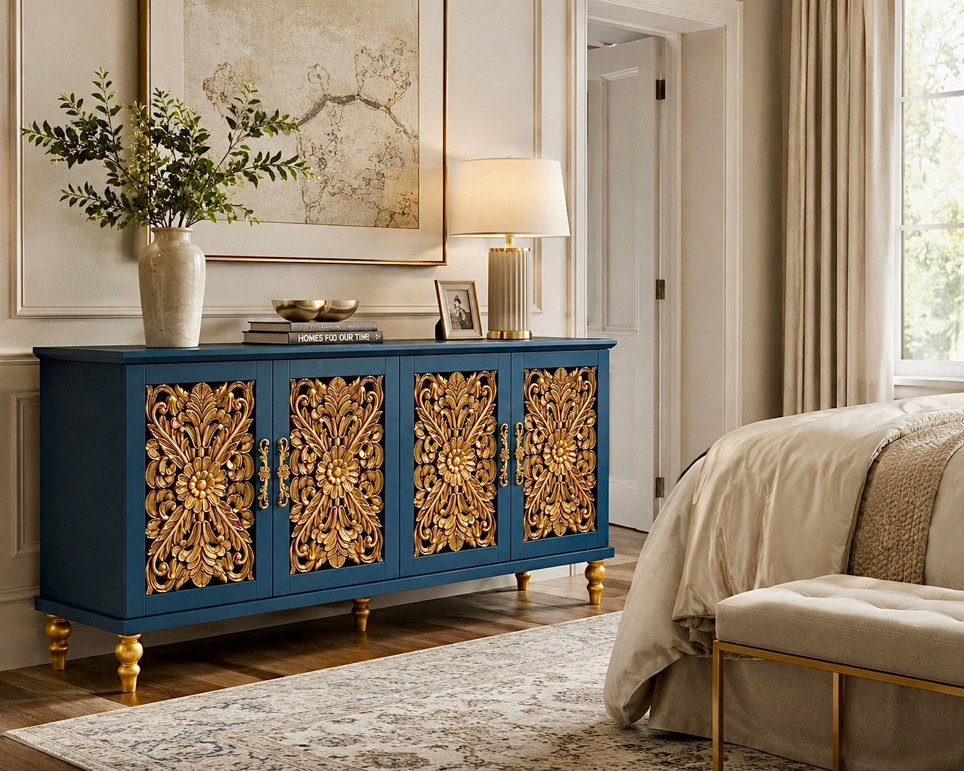 The Sanderé Imperial Bloom Cabinet | Hand-Finished Ornate Floral Accent Cabinet