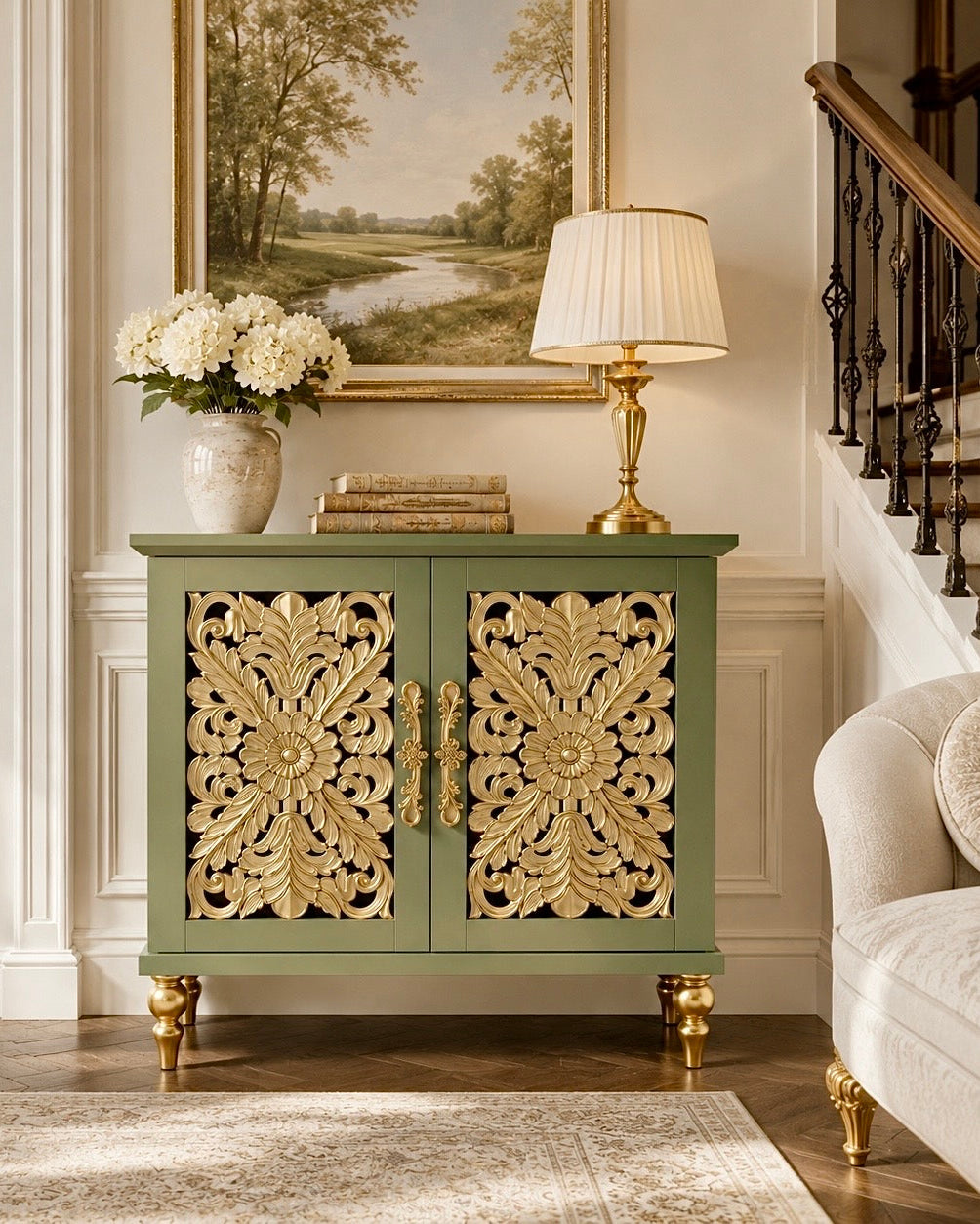 The Sanderé Bloomé Cabinet | Hand-Finished Hollow Carved Accent Cabinet