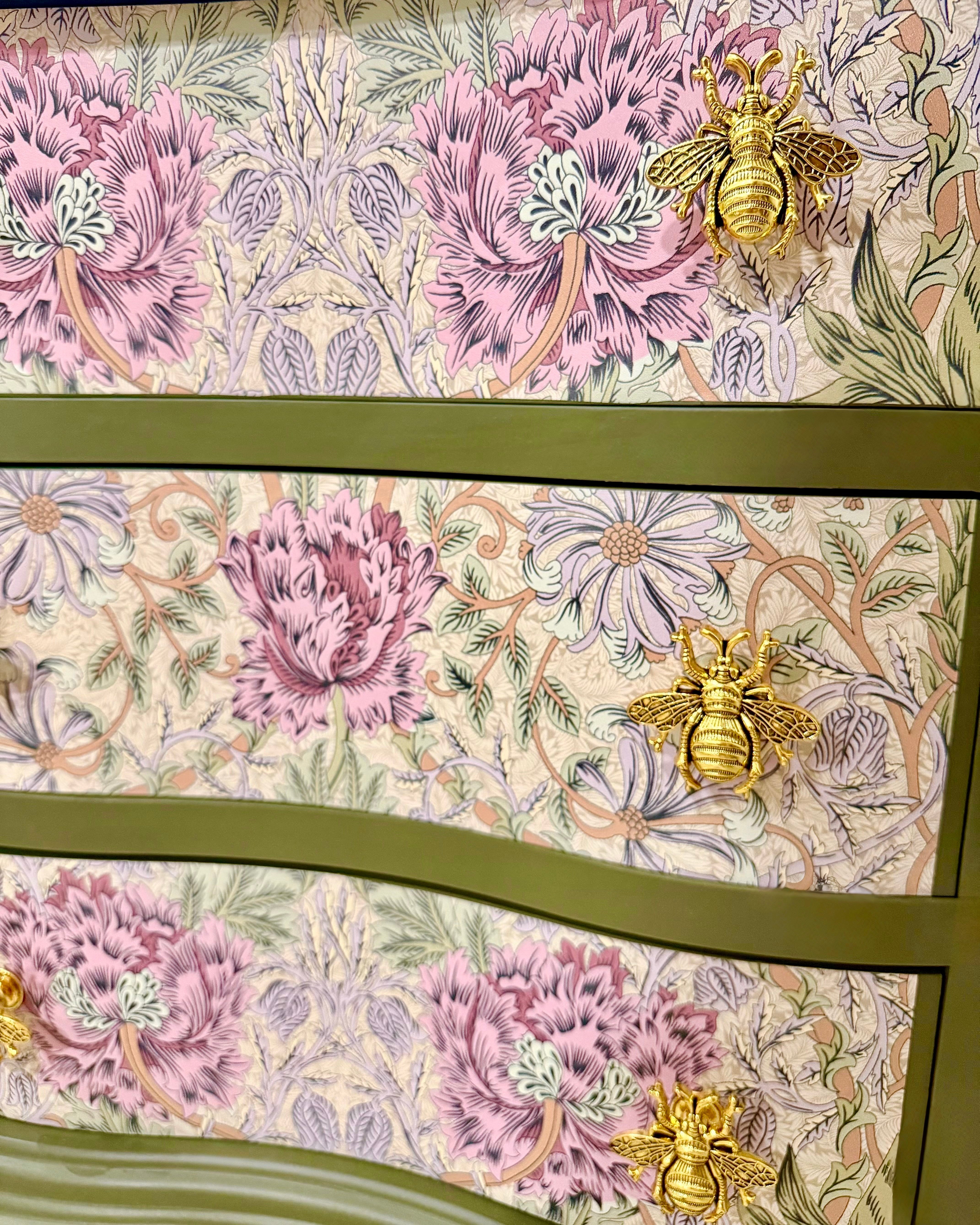The Sanderé Vintage Bloom Nightstand | Hand-Finished Three-Drawer Bedside Table