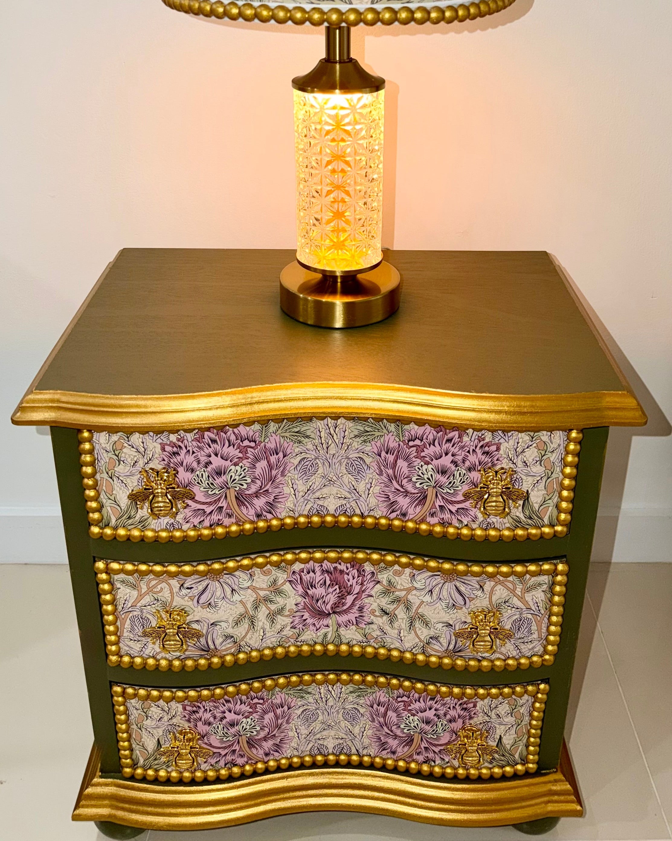 The Sanderé Honeywing Nightstand | Hand-Finished Three-Drawer Bedside Table