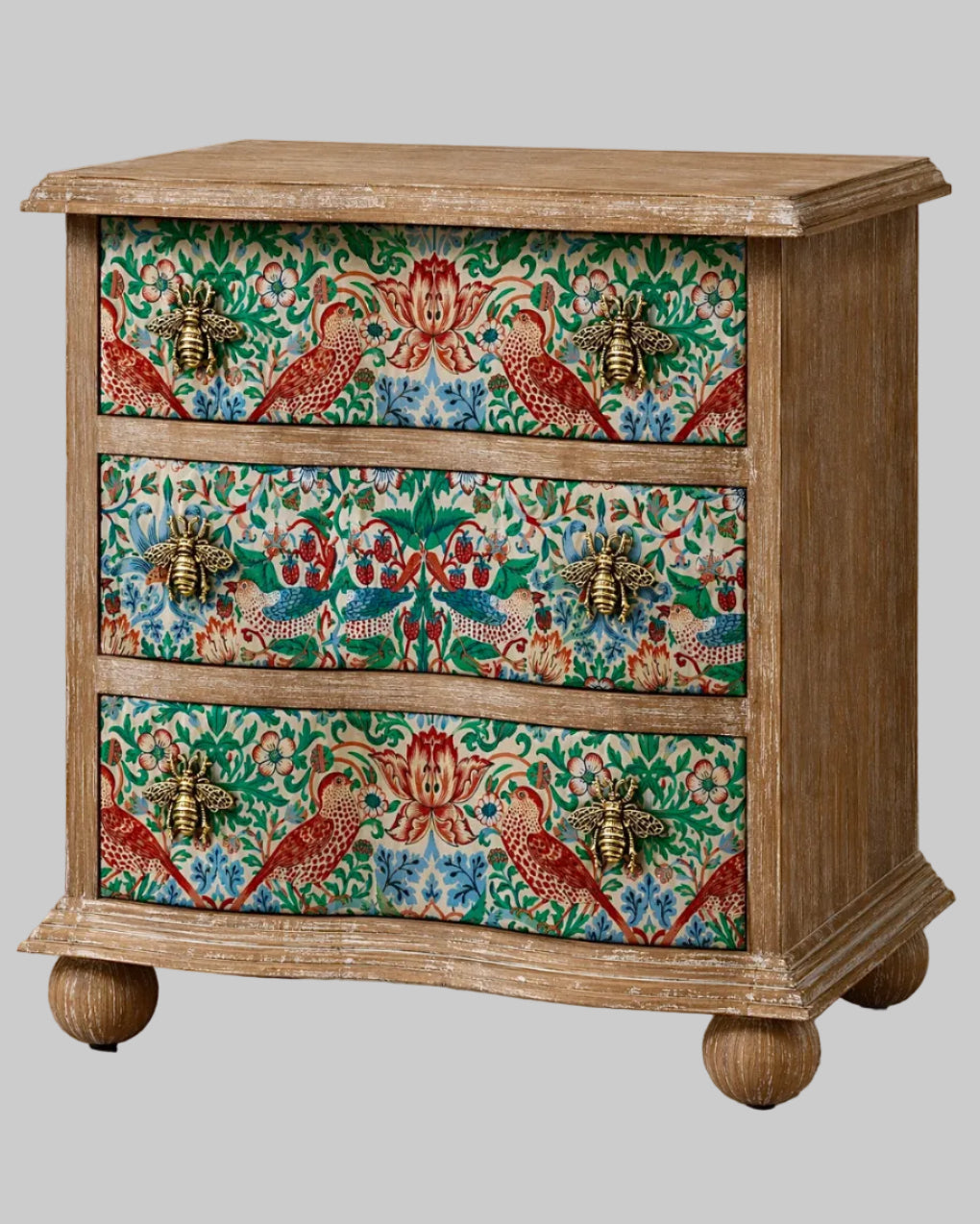 The Sanderé Garden Finch Nightstand | Hand-Finished Three-Drawer Bedside Table