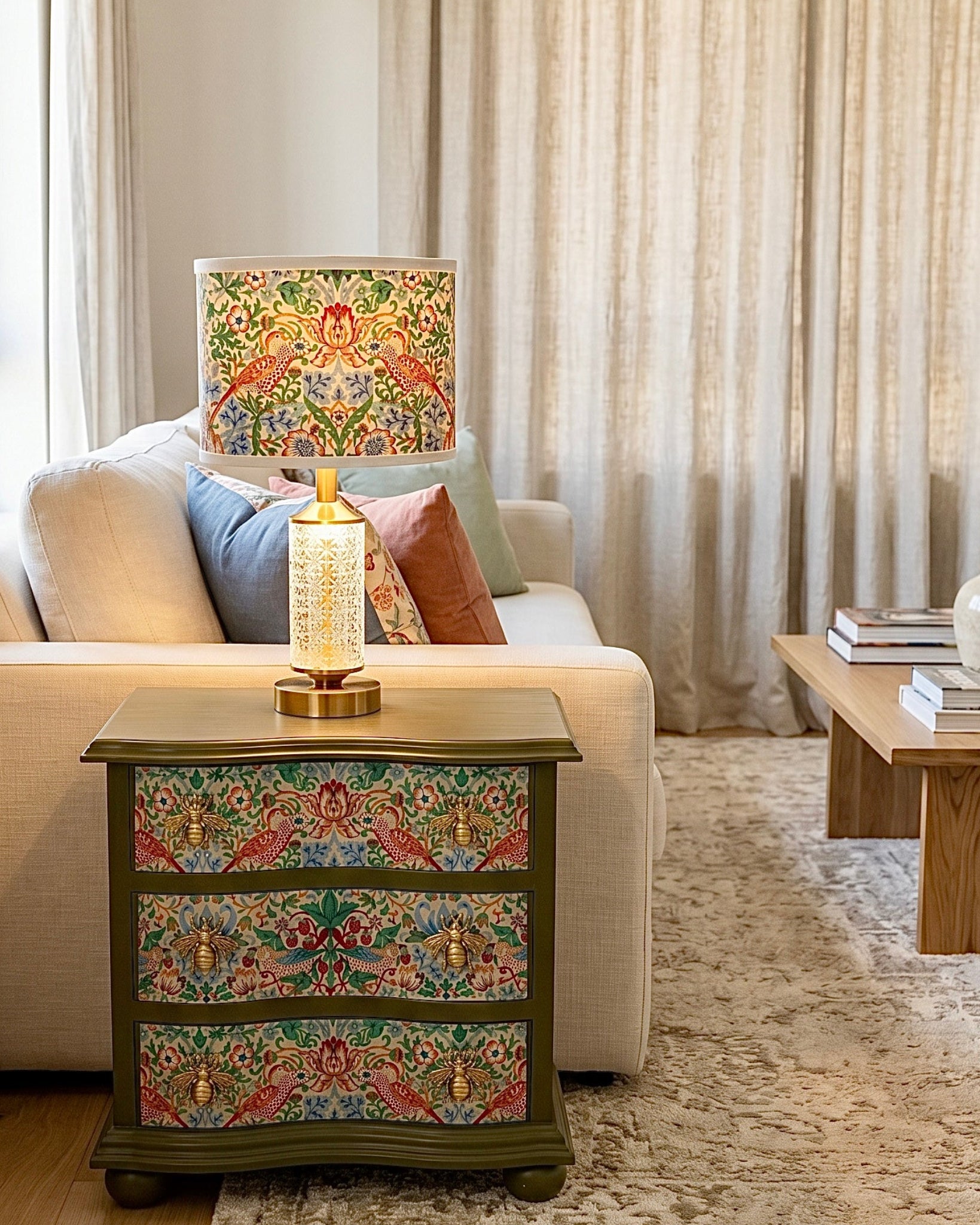 The Sanderé Bloomwing Nightstand | Hand-Finished Three-Drawer Bedside Table