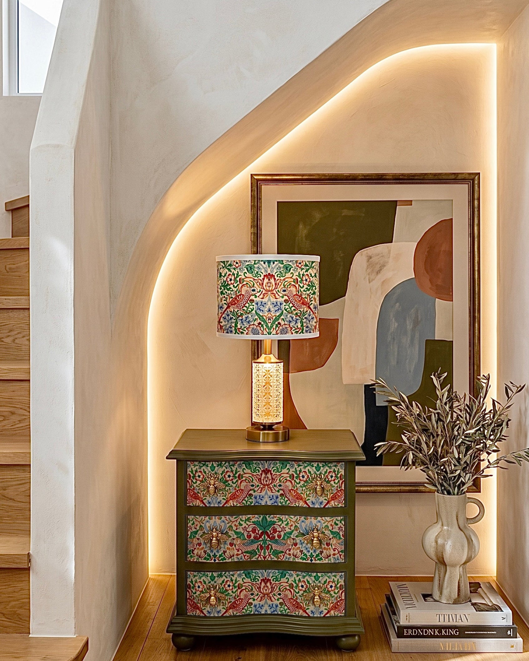 The Sanderé Bloomwing Nightstand | Hand-Finished Three-Drawer Bedside Table
