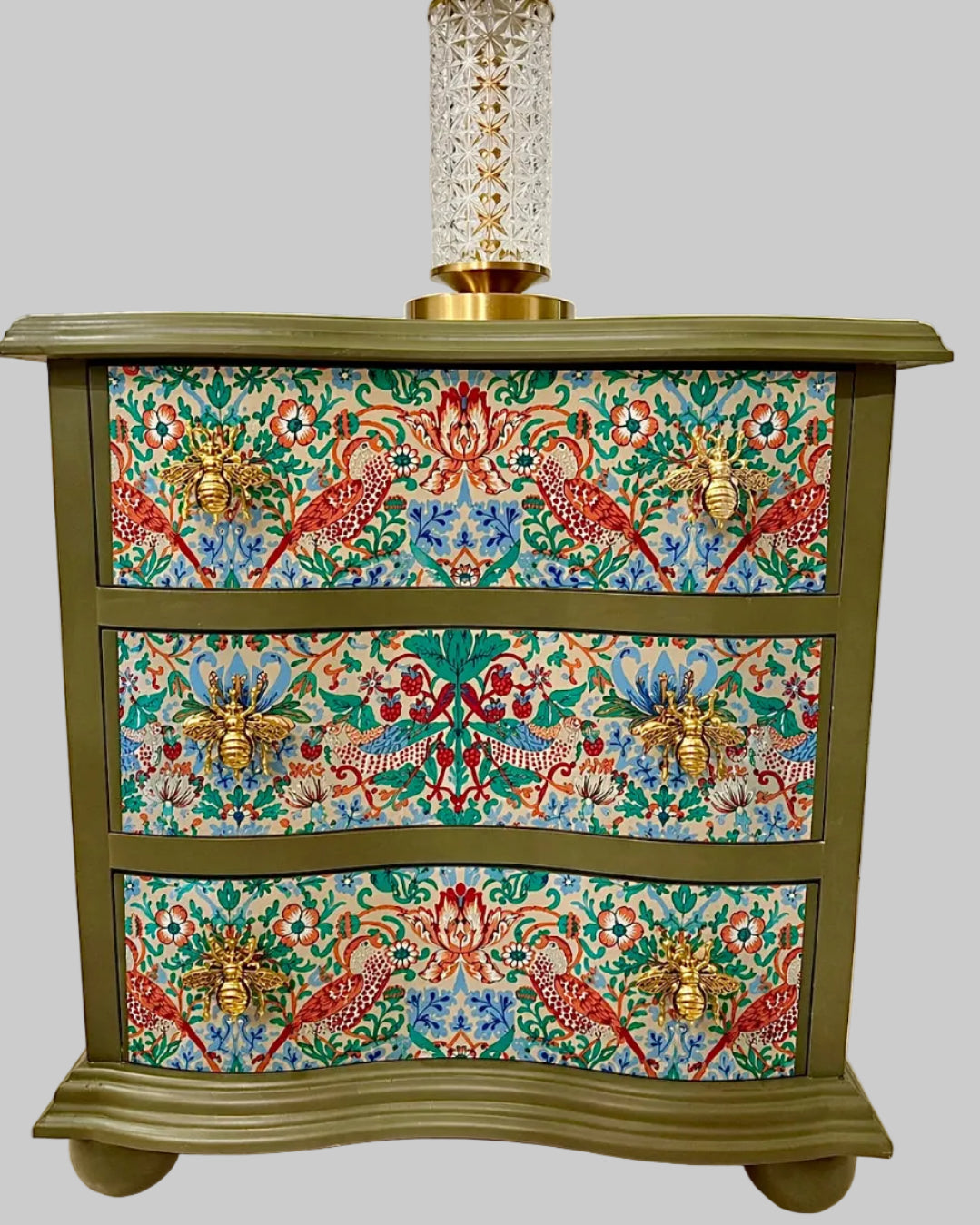 The Sanderé Bloomwing Nightstand | Hand-Finished Three-Drawer Bedside Table