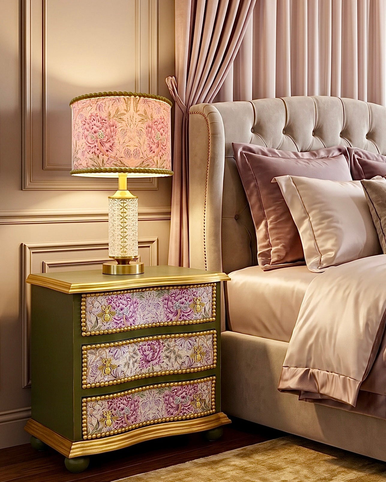 The Sanderé Honeywing Nightstand | Hand-Finished Three-Drawer Bedside Table