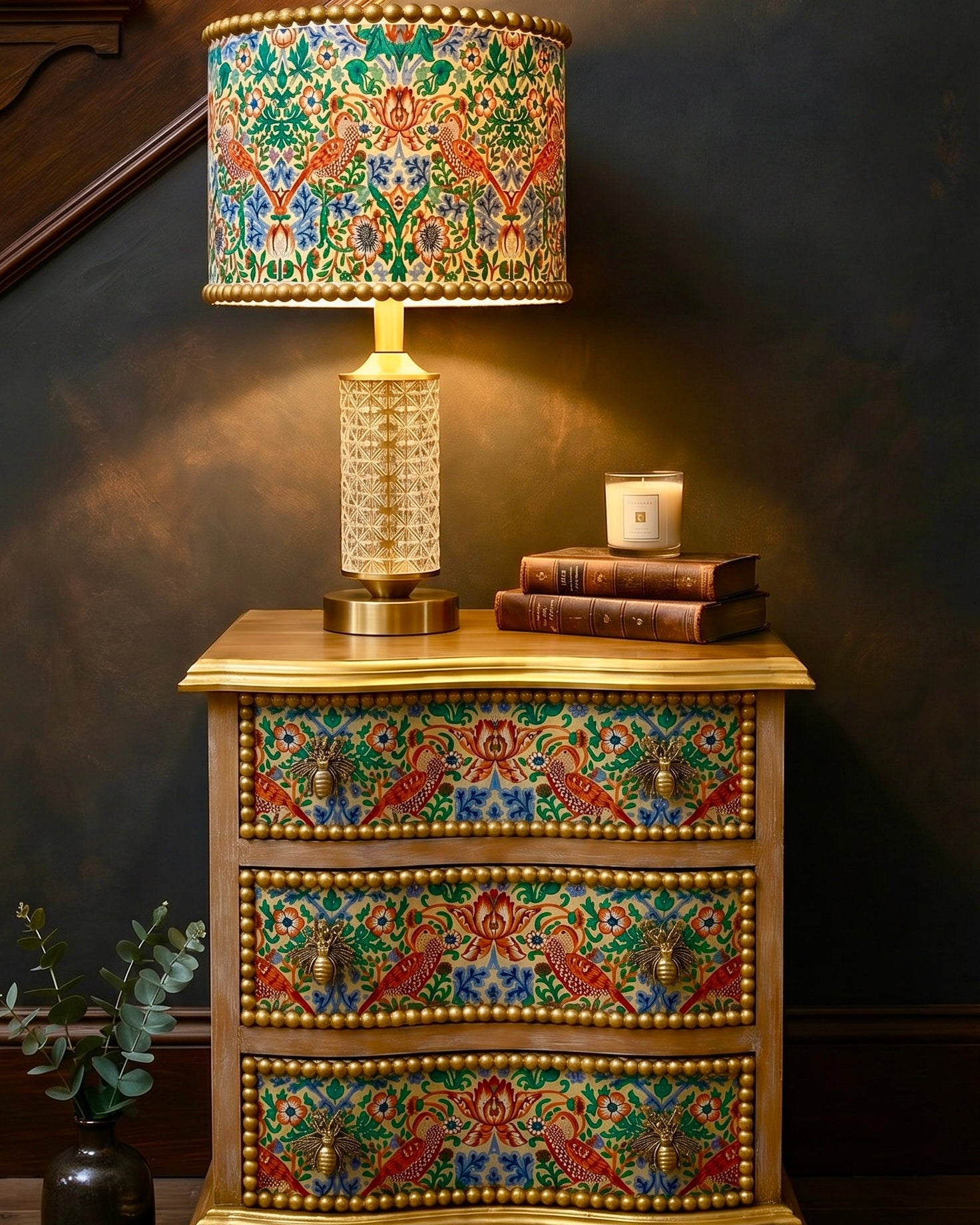 The Sanderé Goldenwing Nightstand | Hand-Finished Three-Drawer Bedside Table