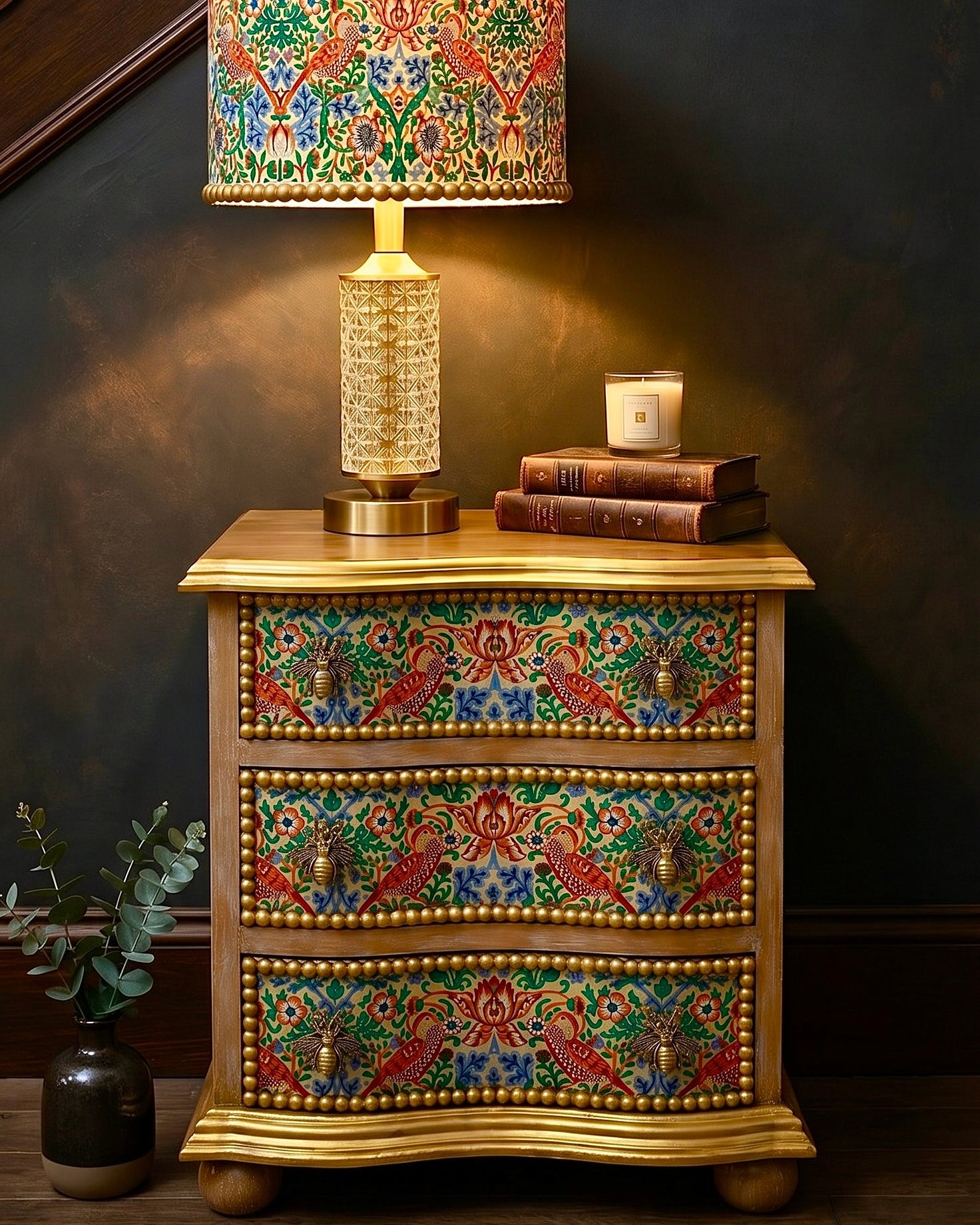 The Sanderé Goldenwing Nightstand | Hand-Finished Three-Drawer Bedside Table