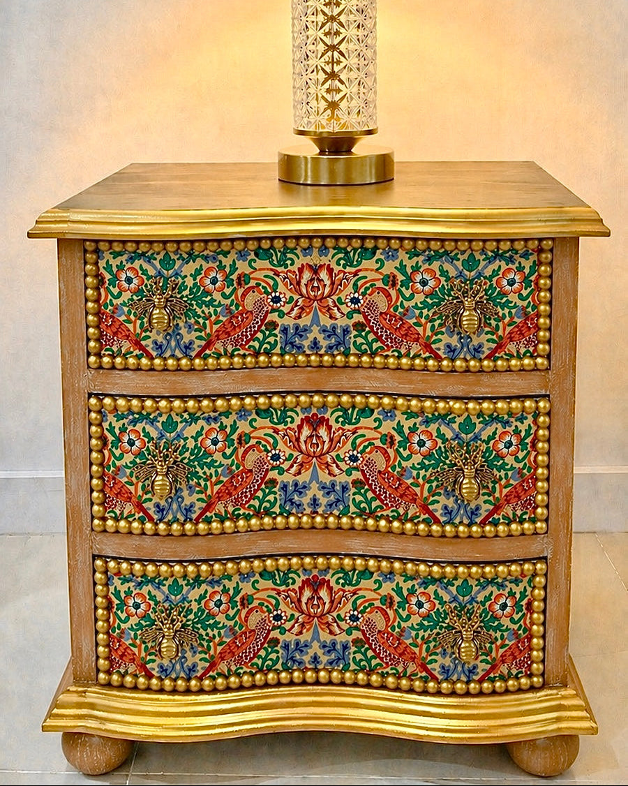 The Sanderé Goldenwing Nightstand | Hand-Finished Three-Drawer Bedside Table