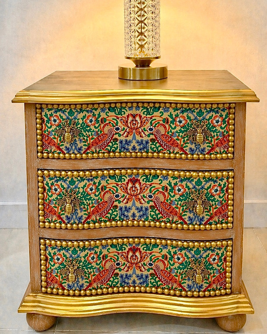 The Sanderé Goldenwing Nightstand | Hand-Finished Three-Drawer Bedside Table