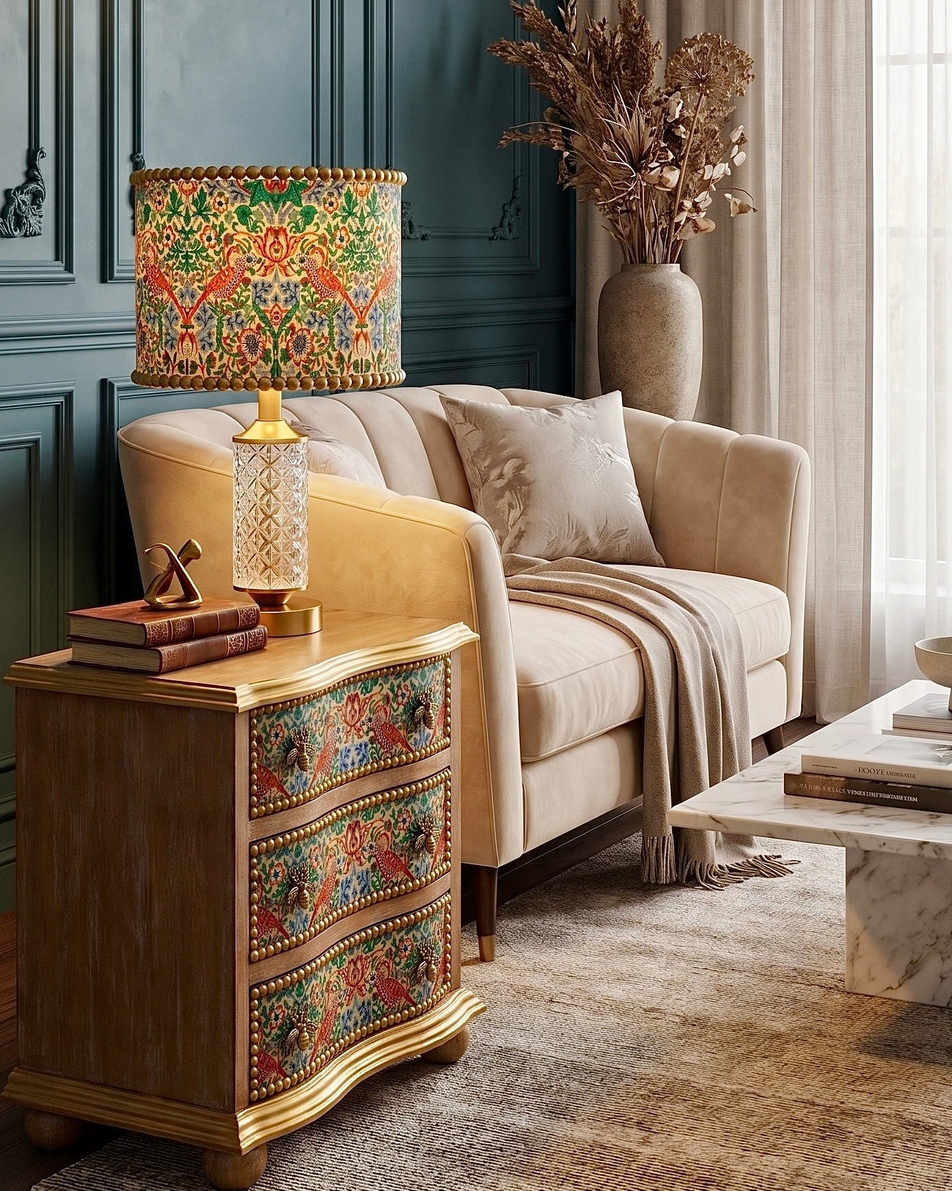 The Sanderé Goldenwing Nightstand | Hand-Finished Three-Drawer Bedside Table