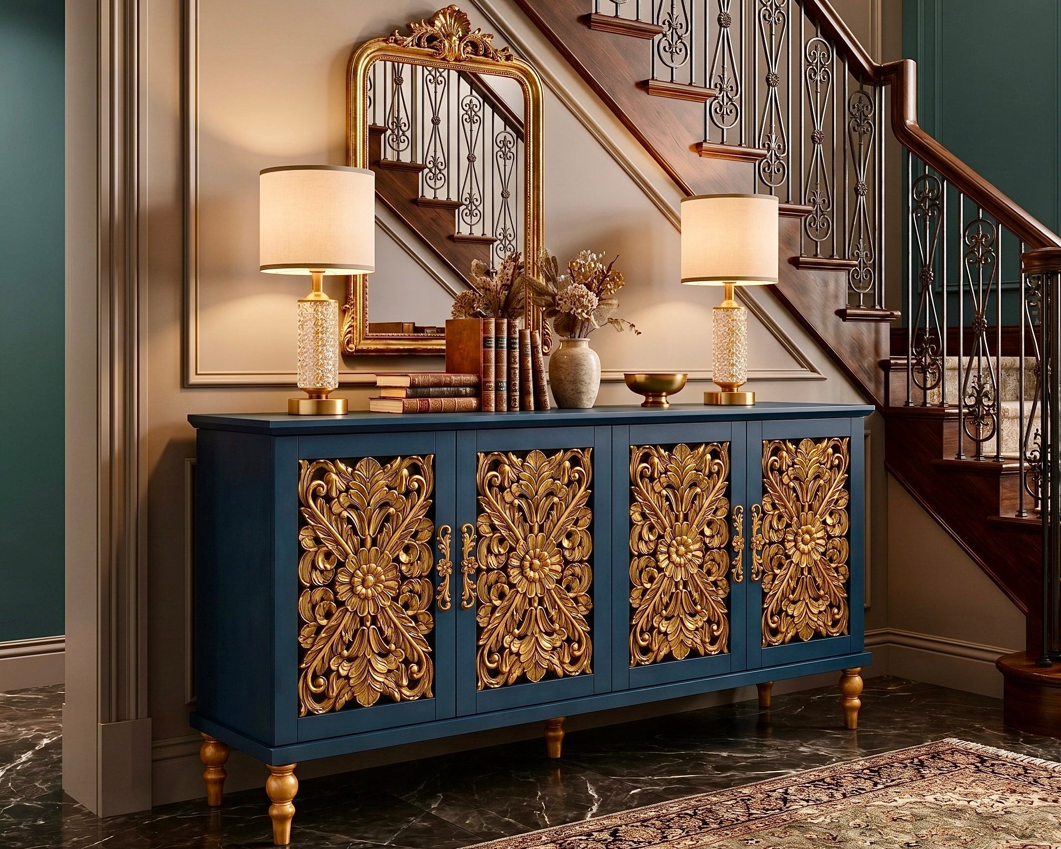 The Sanderé Imperial Bloom Cabinet | Hand-Finished Ornate Floral Accent Cabinet