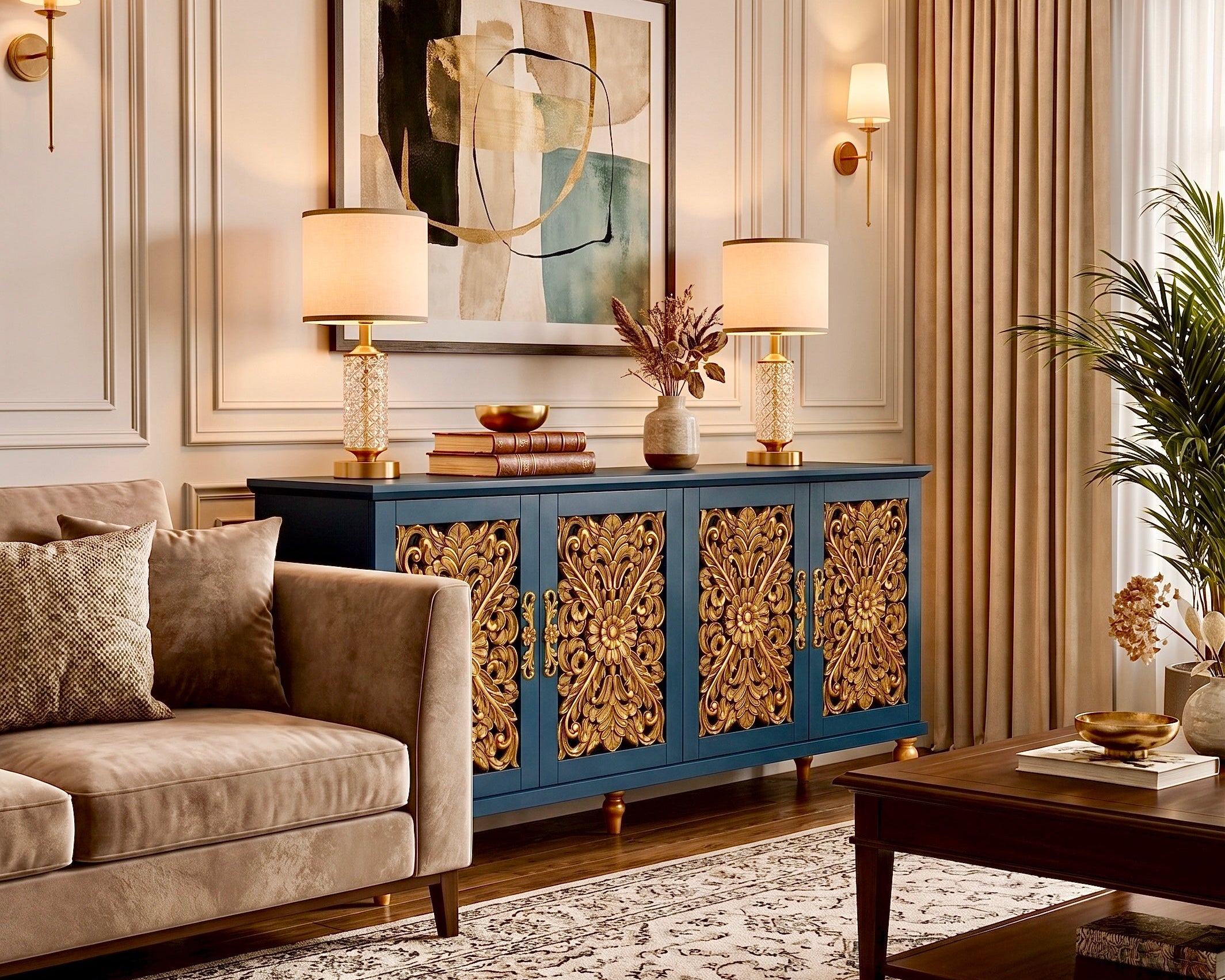 The Sanderé Imperial Bloom Cabinet | Hand-Finished Ornate Floral Accent Cabinet