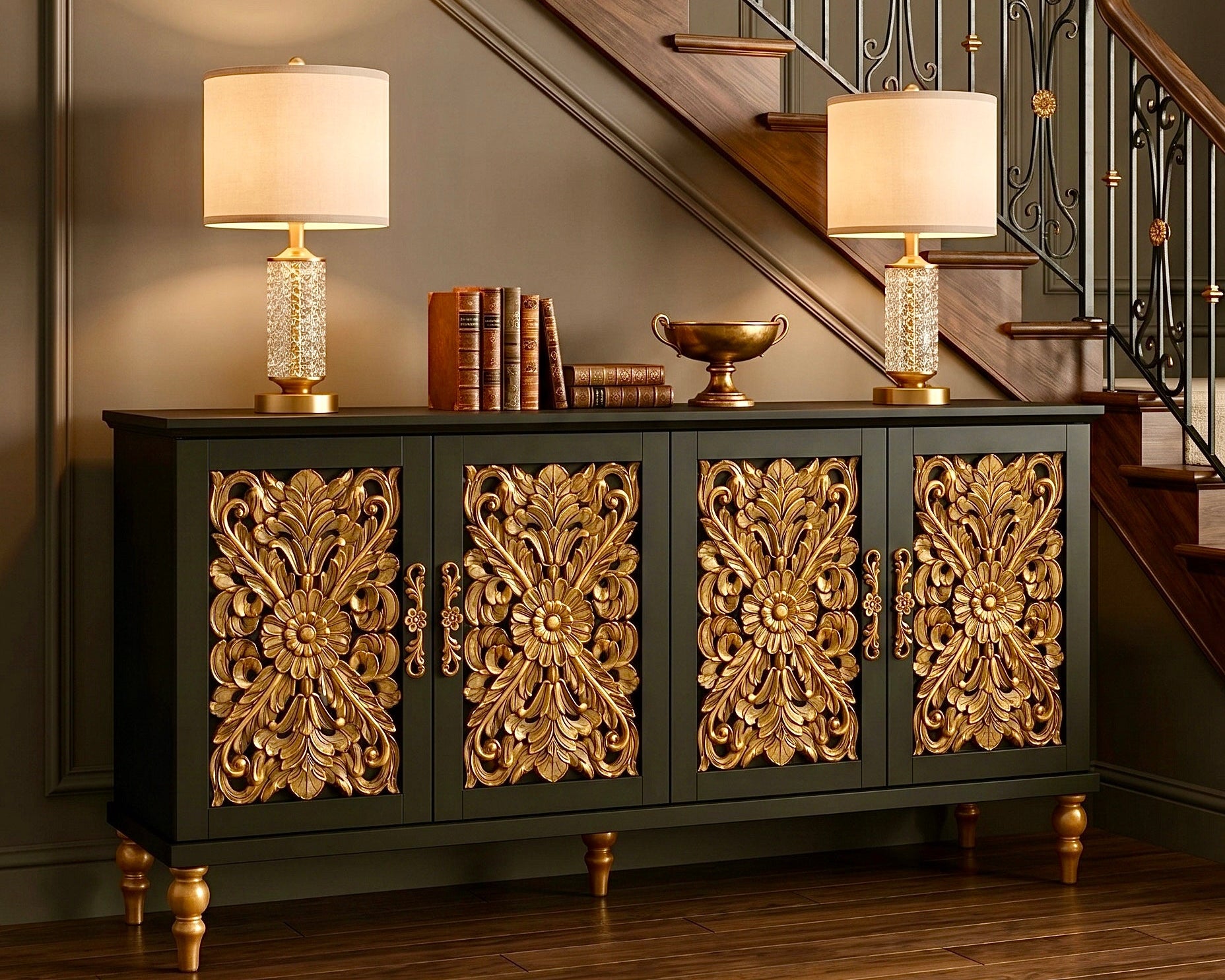 The Sanderé Imperial Bloom Cabinet | Hand-Finished Ornate Floral Accent Cabinet