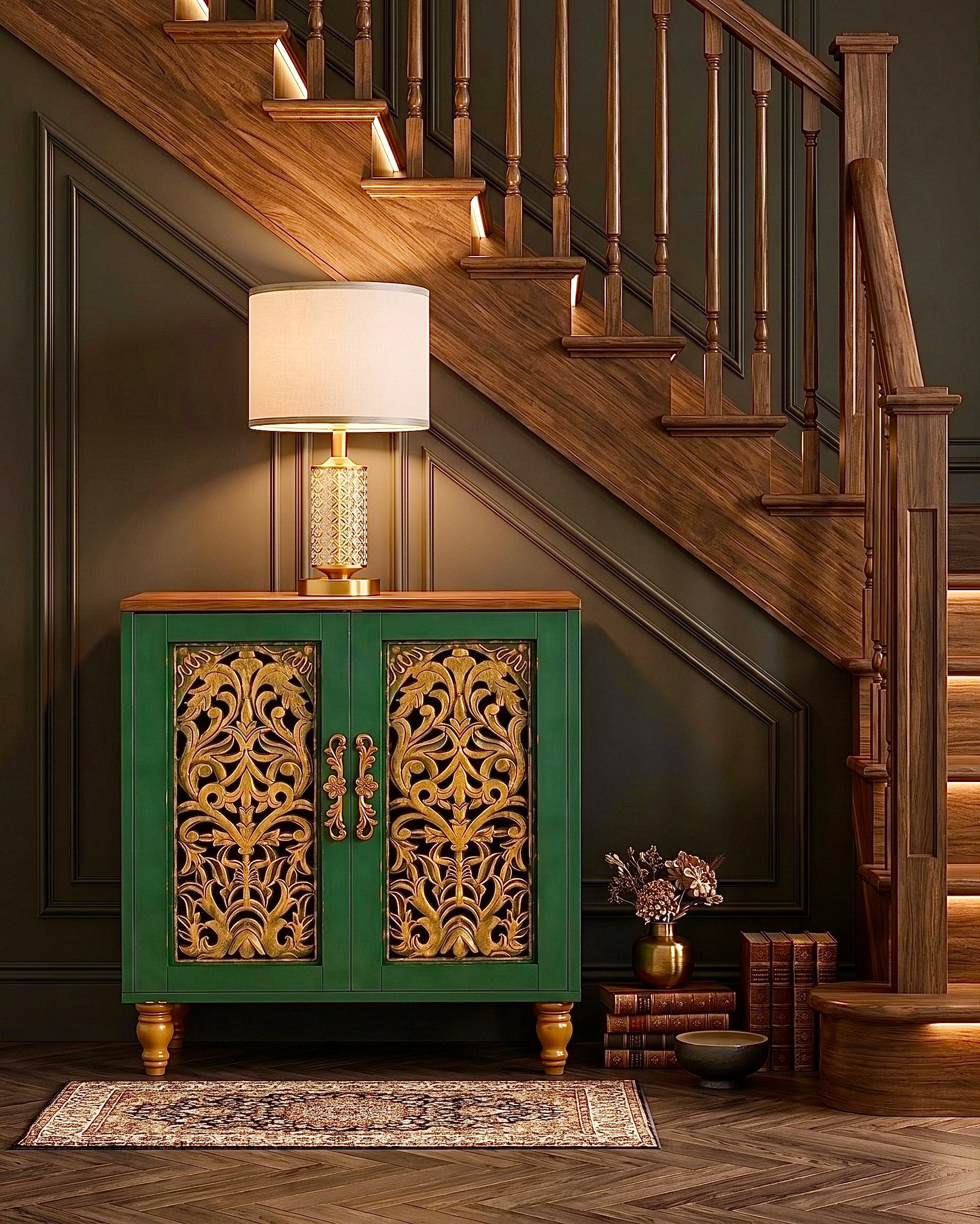 The Sanderé Noir Arc Cabinet | Hand-Finished Carved Accent Cabinet