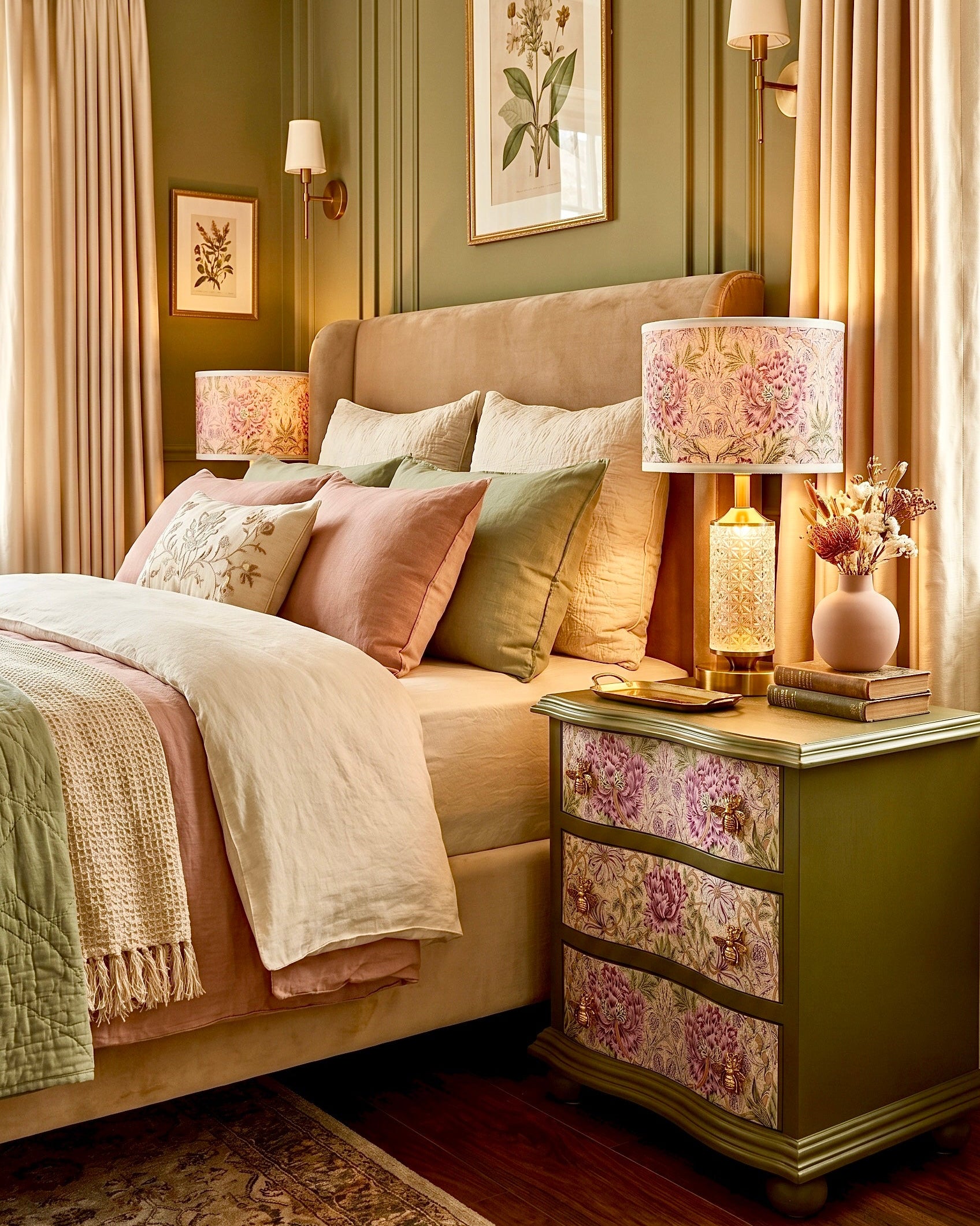The Sanderé Vintage Bloom Nightstand | Hand-Finished Three-Drawer Bedside Table