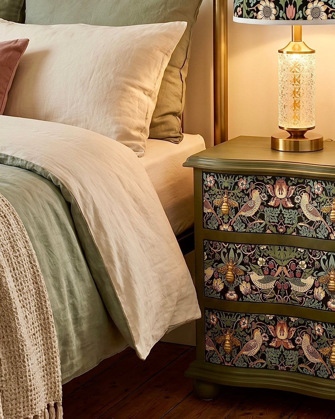 The Sanderé Gardenlark Nightstand | Hand-Finished Three-Drawer Bedside Table