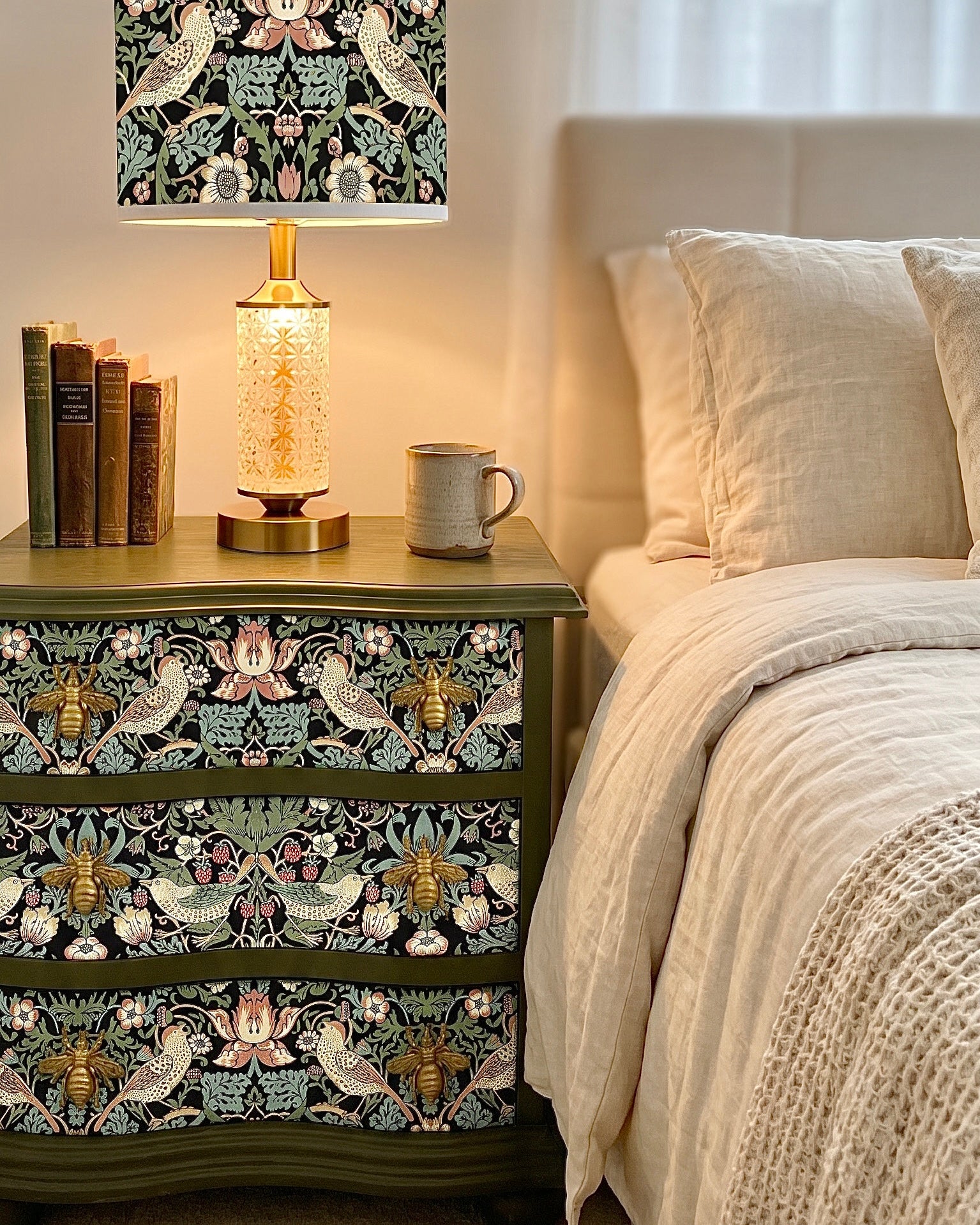 The Sanderé Gardenlark Nightstand | Hand-Finished Three-Drawer Bedside Table