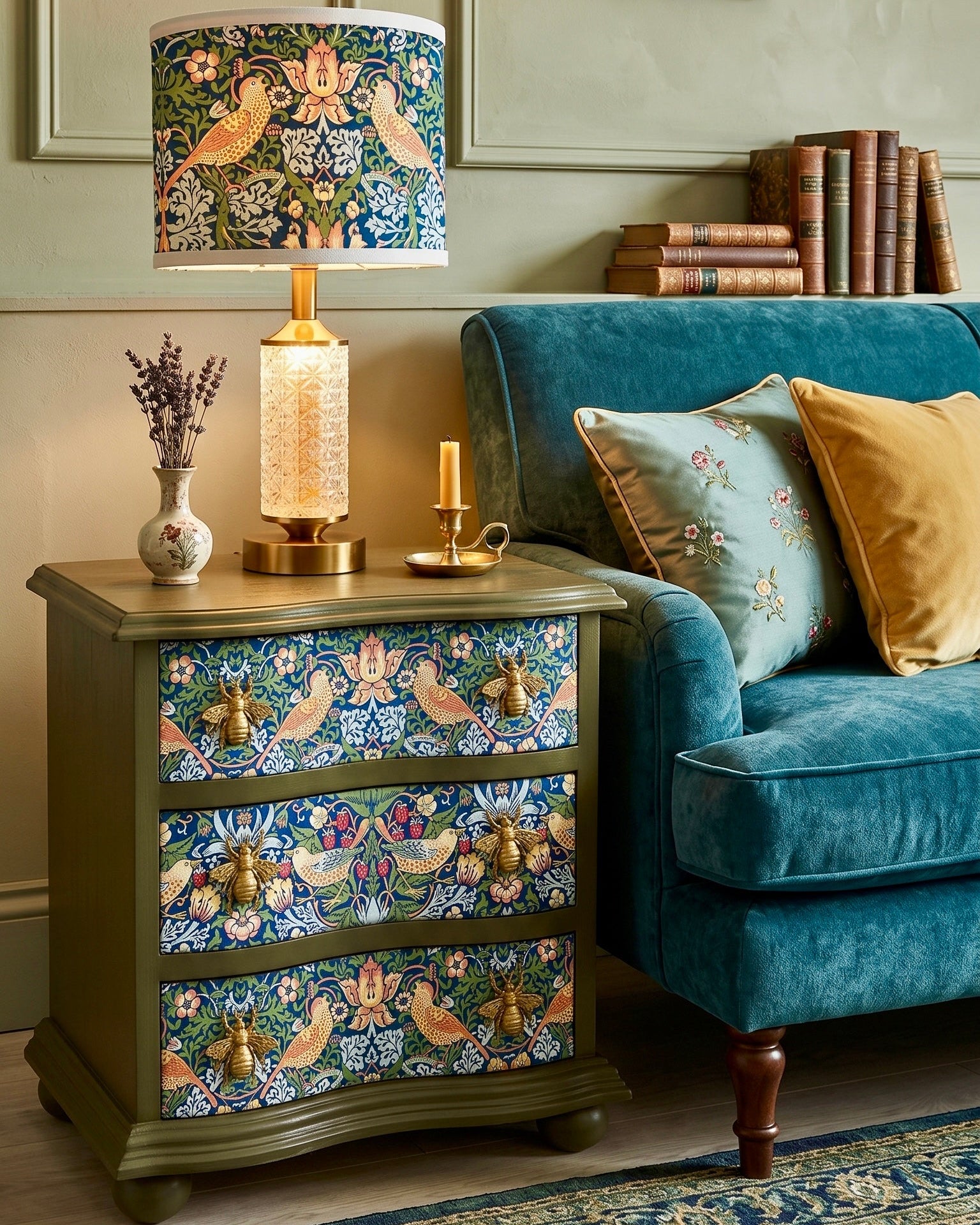 The Sanderé Willowbird Nightstand | Hand-Finished Three-Drawer Bedside Table
