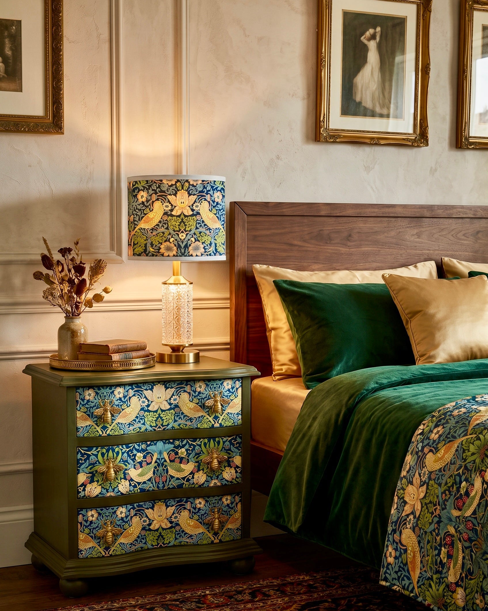 The Sanderé Aviary Nightstand | Hand-Finished Three-Drawer Bedside Table
