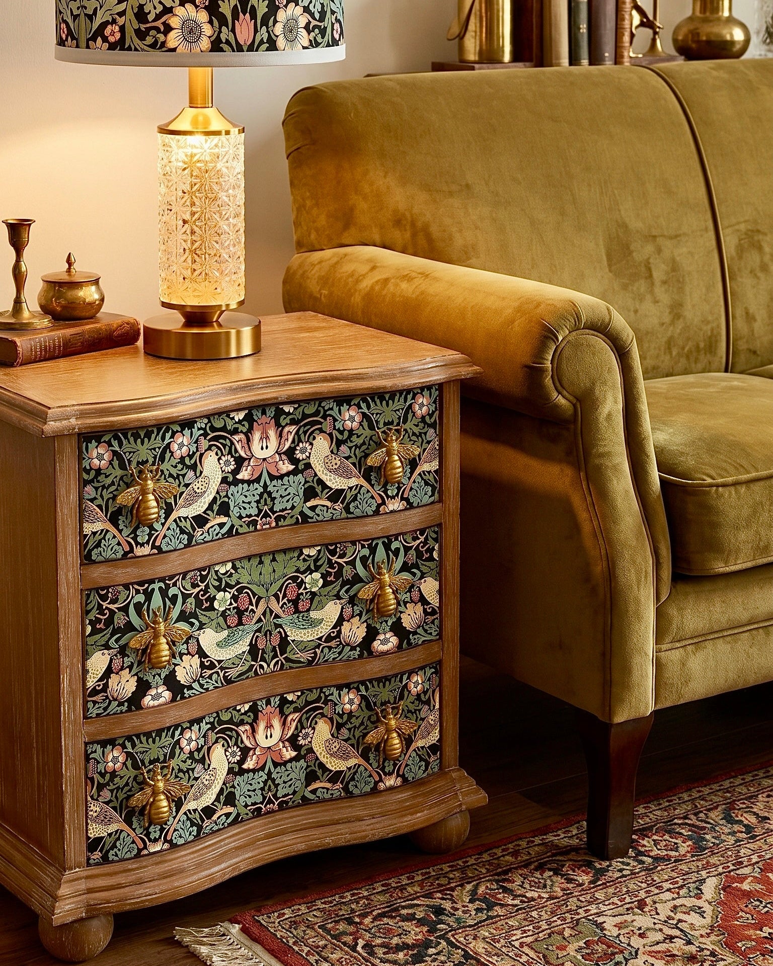 The Sanderé Gardenlark Nightstand | Hand-Finished Three-Drawer Bedside Table