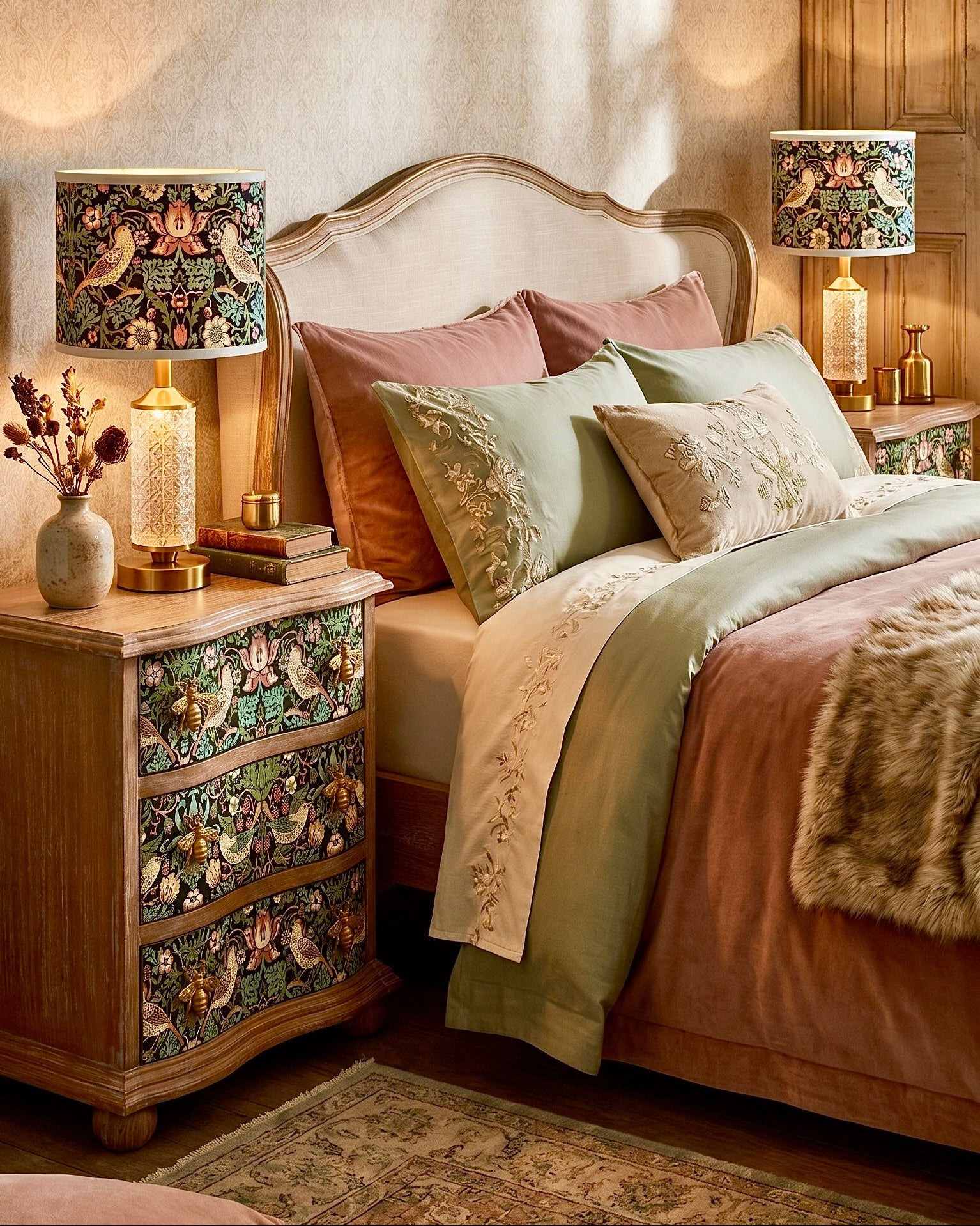 The Sanderé Gardenlark Nightstand | Hand-Finished Three-Drawer Bedside Table
