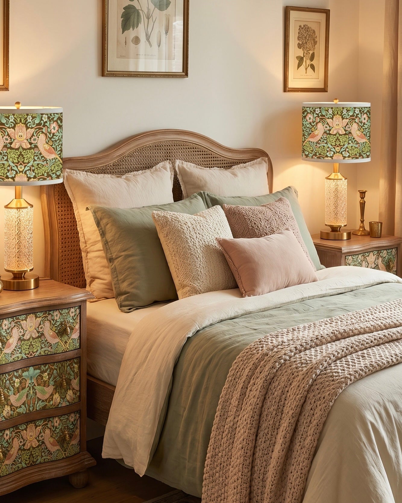 The Sanderé Botanical Bird Nightstand | Hand-Finished Three-Drawer Bedside Table