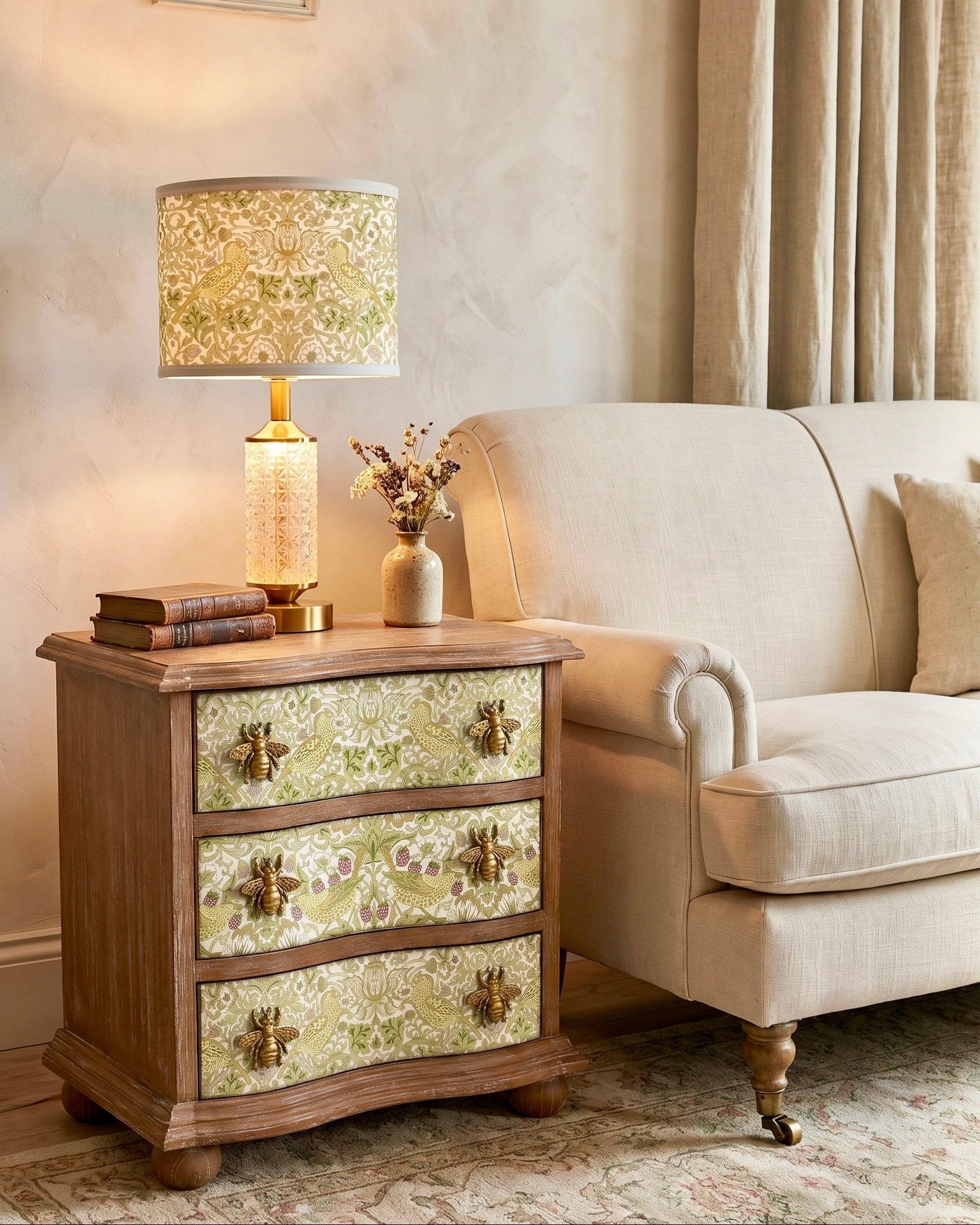 The Sanderé Fleurwing Nightstand | Hand-Finished Three-Drawer Bedside Table