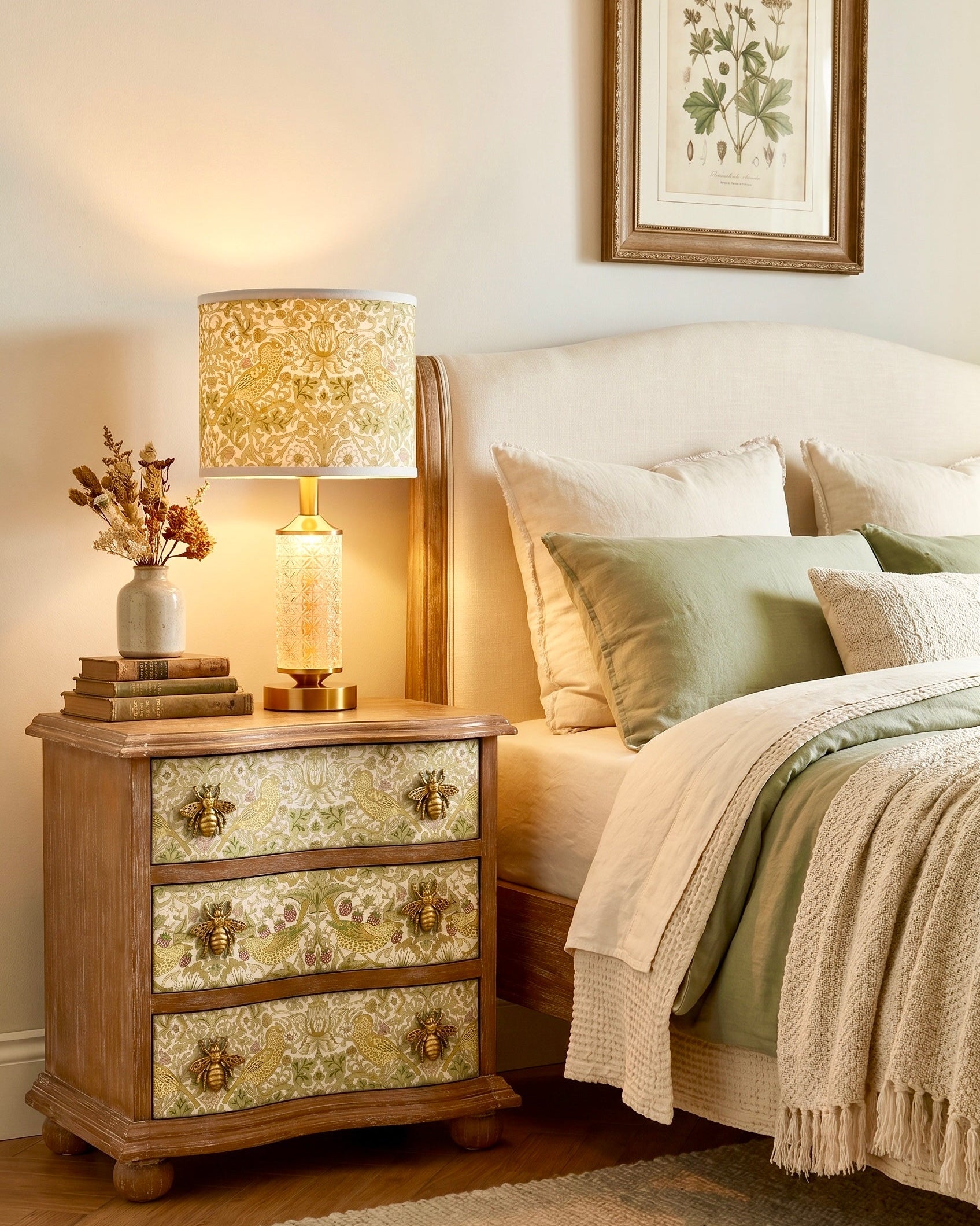 The Sanderé Fleurwing Nightstand | Hand-Finished Three-Drawer Bedside Table