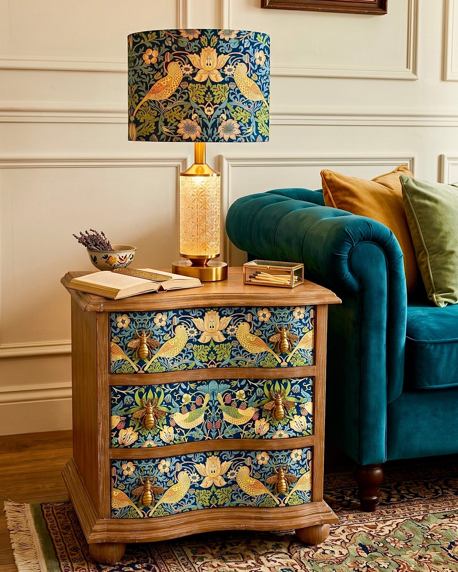 The Sanderé Aviary Nightstand | Hand-Finished Three-Drawer Bedside Table