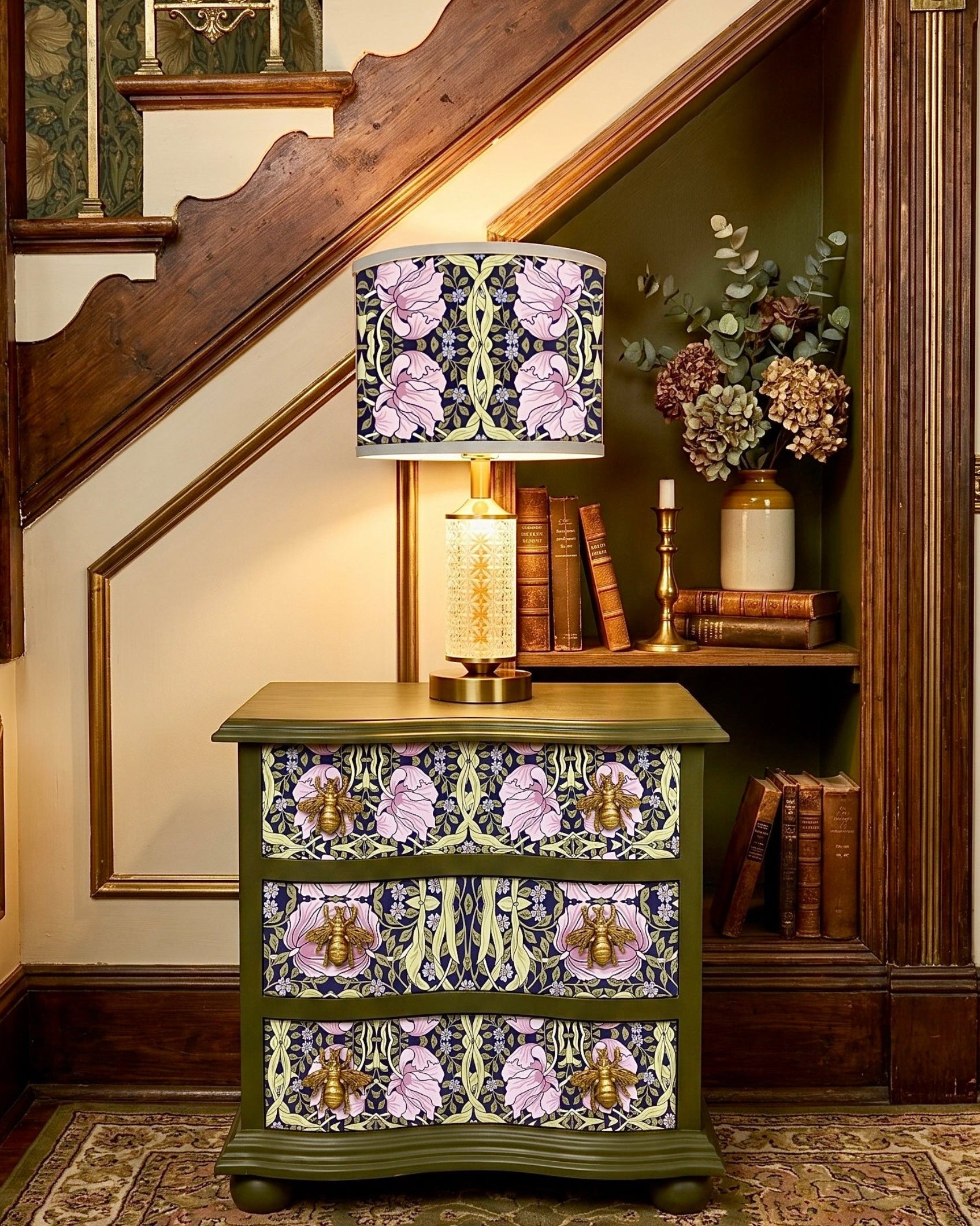 The Sanderé Violet Garden Nightstand | Hand-Finished Three-Drawer Bedside Table