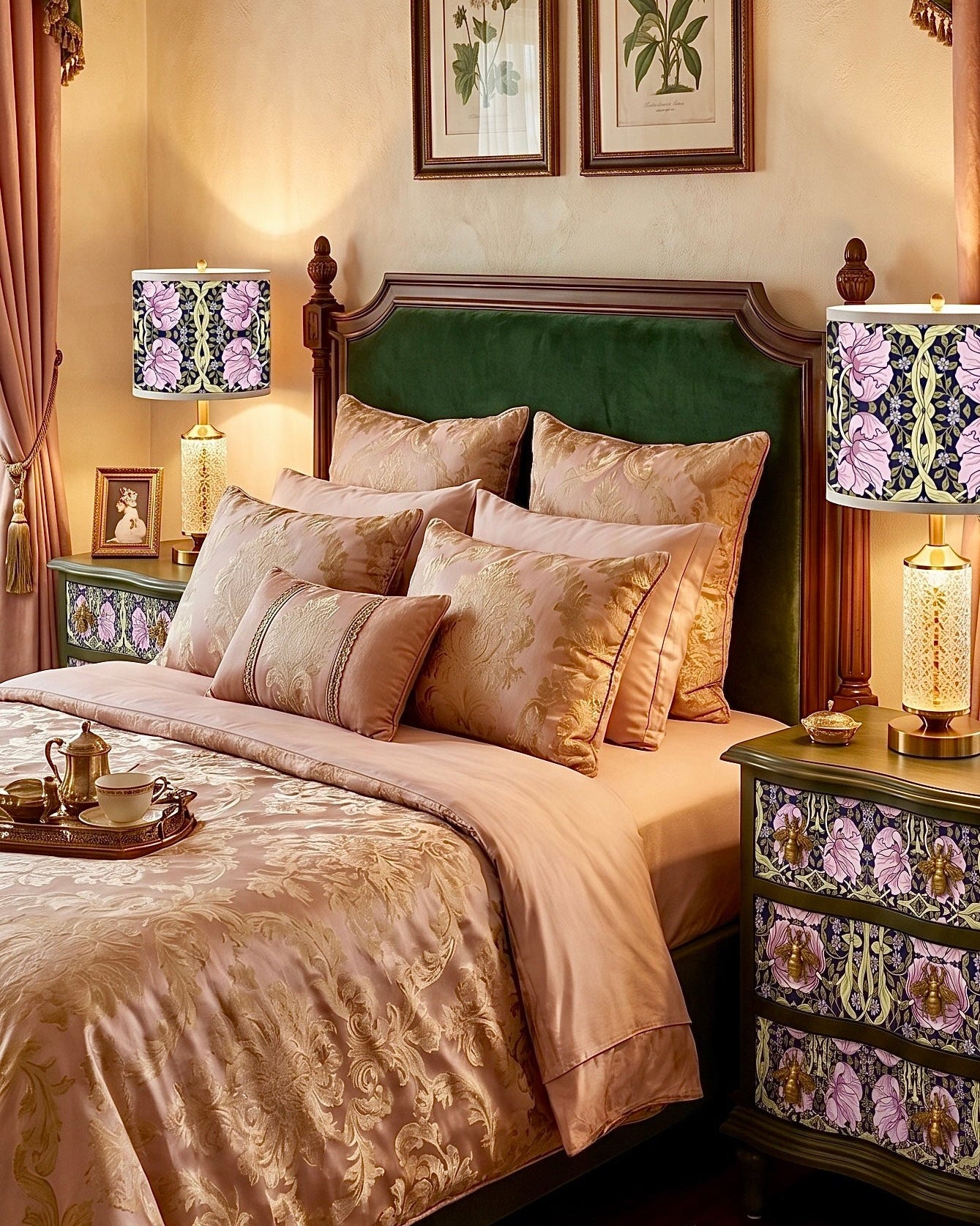 The Sanderé Violet Garden Nightstand | Hand-Finished Three-Drawer Bedside Table