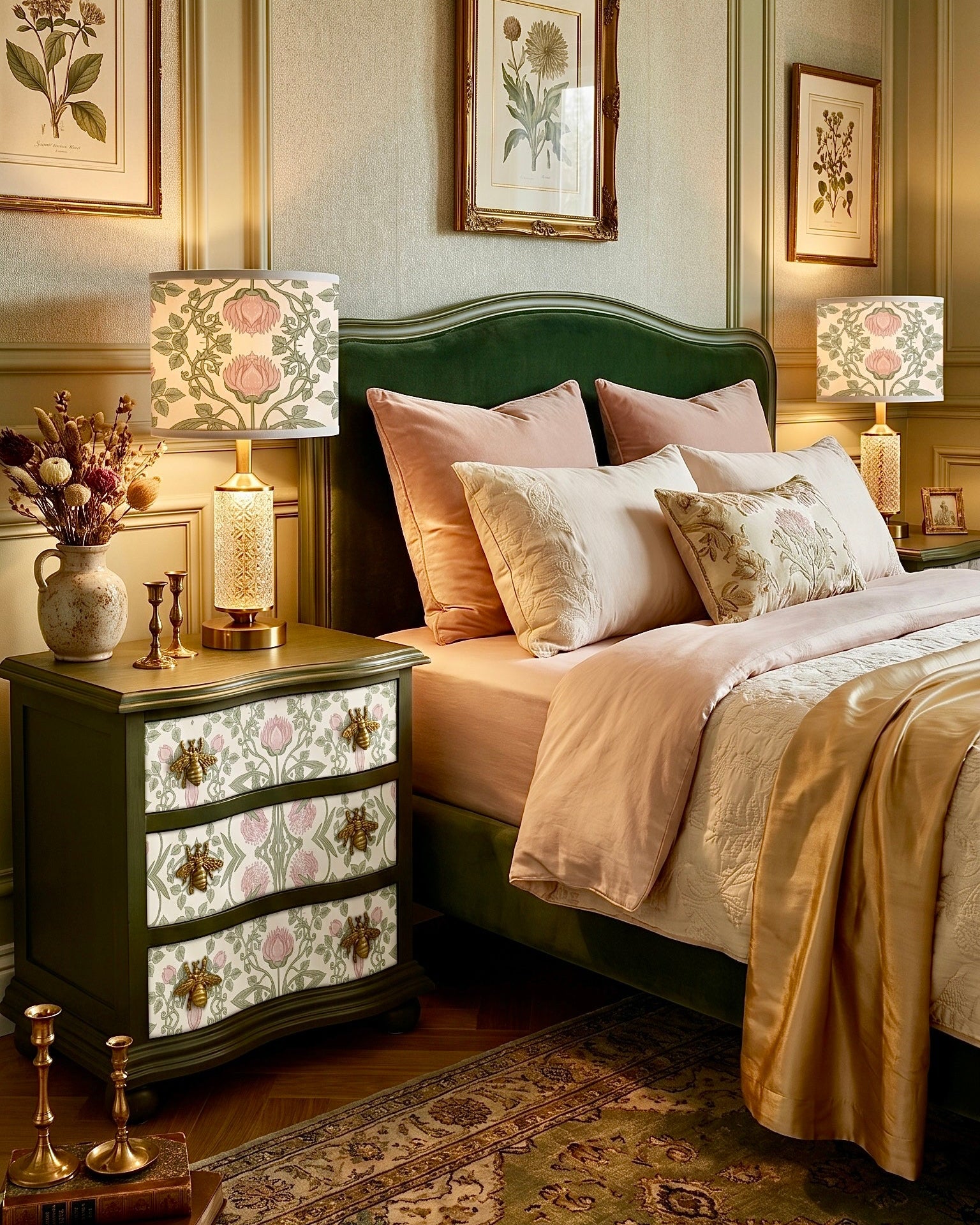 The Sanderé Cottage Bloom Nightstand | Hand-Finished Three-Drawer Bedside Table