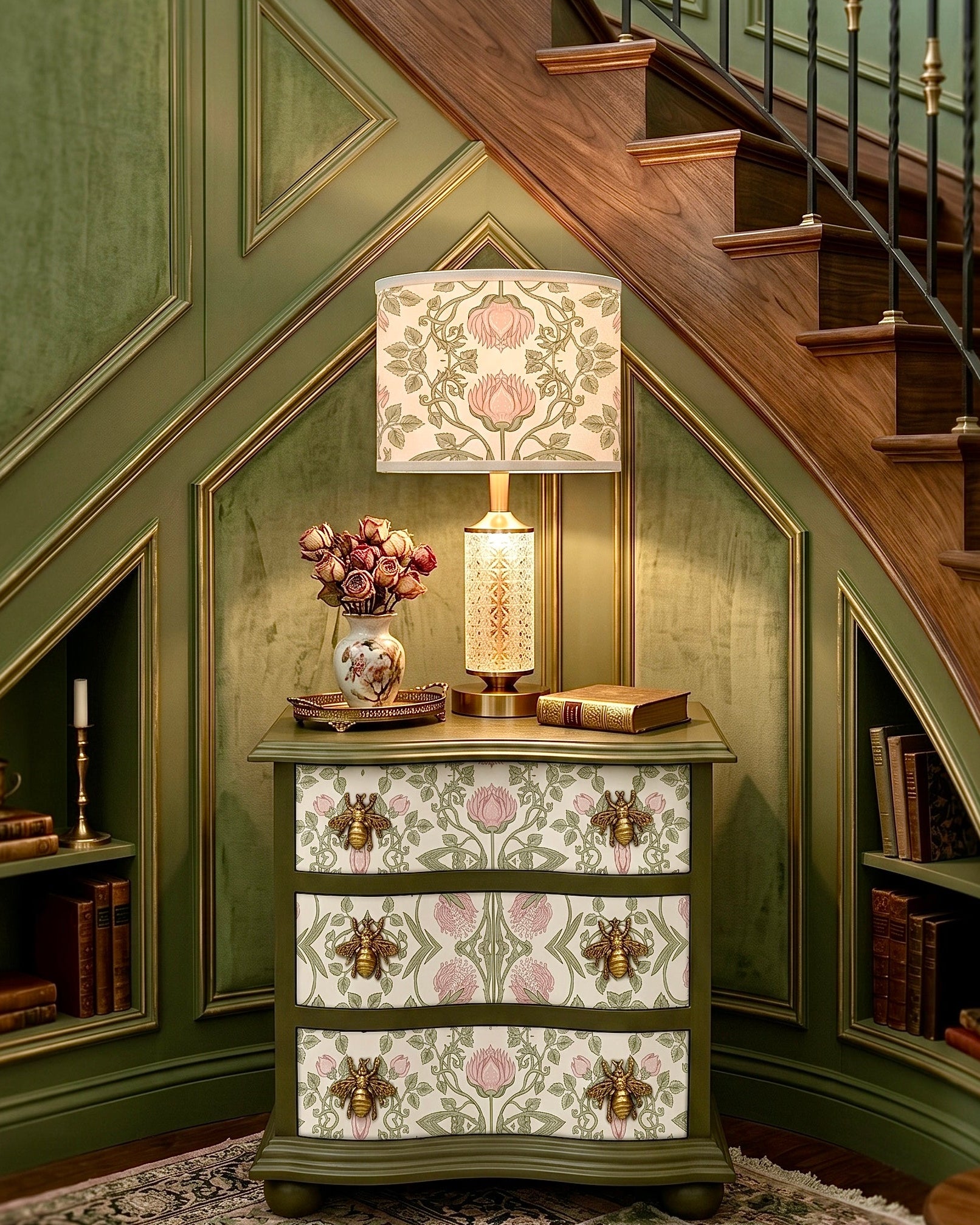 The Sanderé Cottage Bloom Nightstand | Hand-Finished Three-Drawer Bedside Table