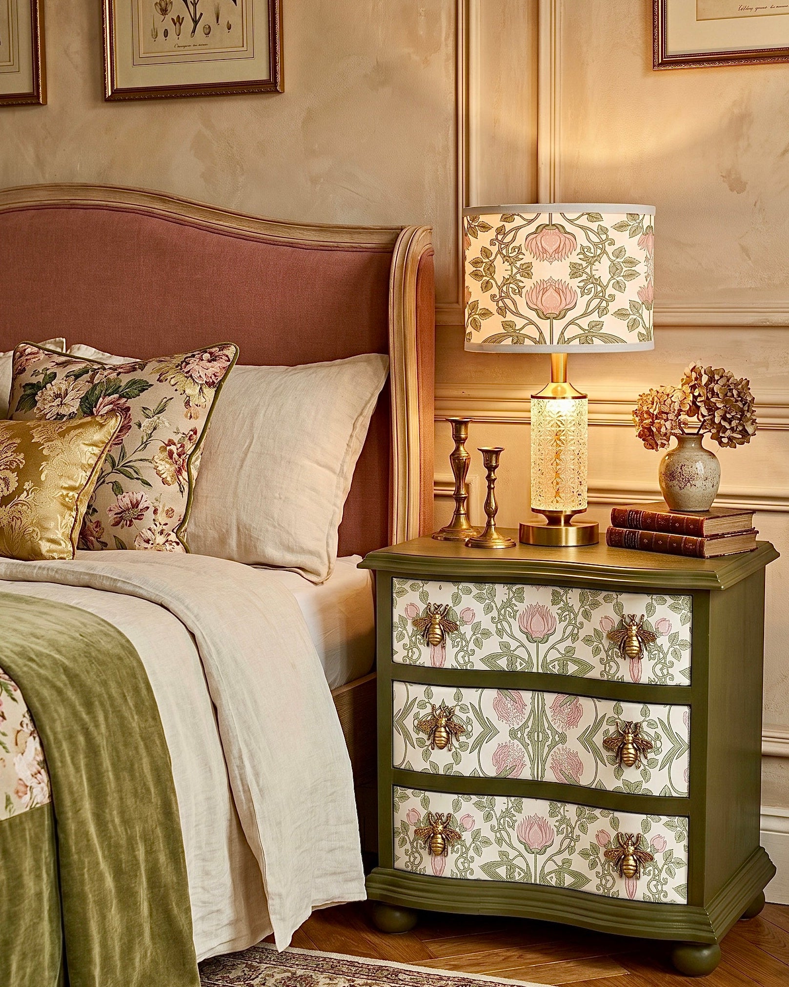 The Sanderé Cottage Bloom Nightstand | Hand-Finished Three-Drawer Bedside Table