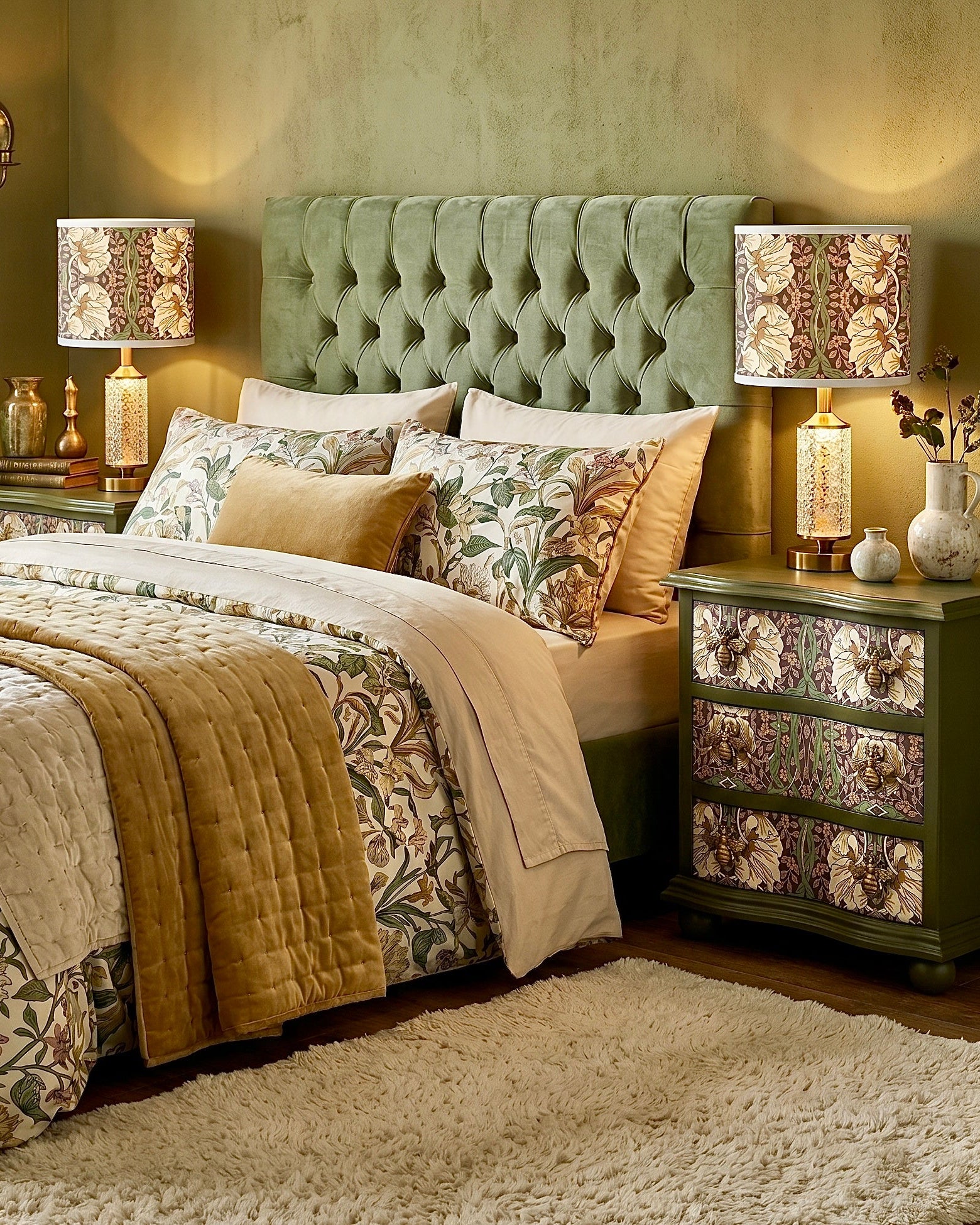 The Sanderé Honey Bloom Nightstand | Hand-Finished Three-Drawer Bedside Table