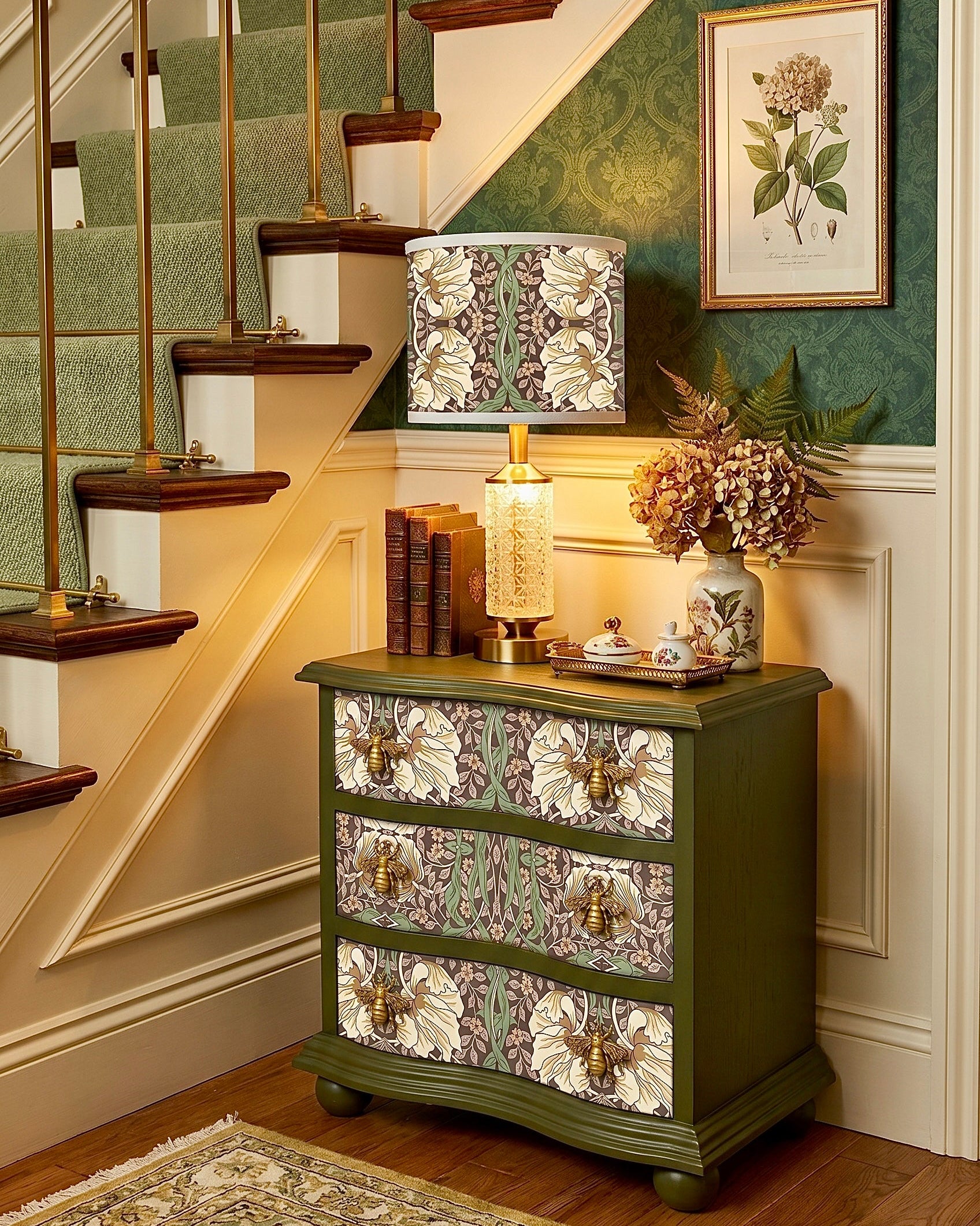 The Sanderé Honey Bloom Nightstand | Hand-Finished Three-Drawer Bedside Table