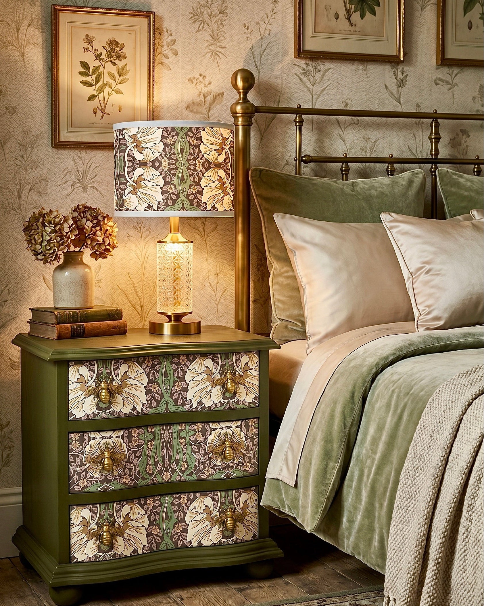 The Sanderé Honey Bloom Nightstand | Hand-Finished Three-Drawer Bedside Table