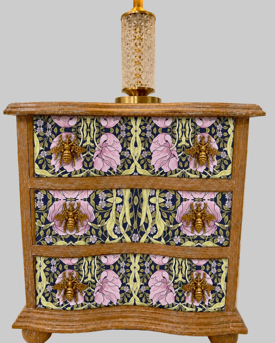 The Sanderé Violet Garden Nightstand | Hand-Finished Three-Drawer Bedside Table