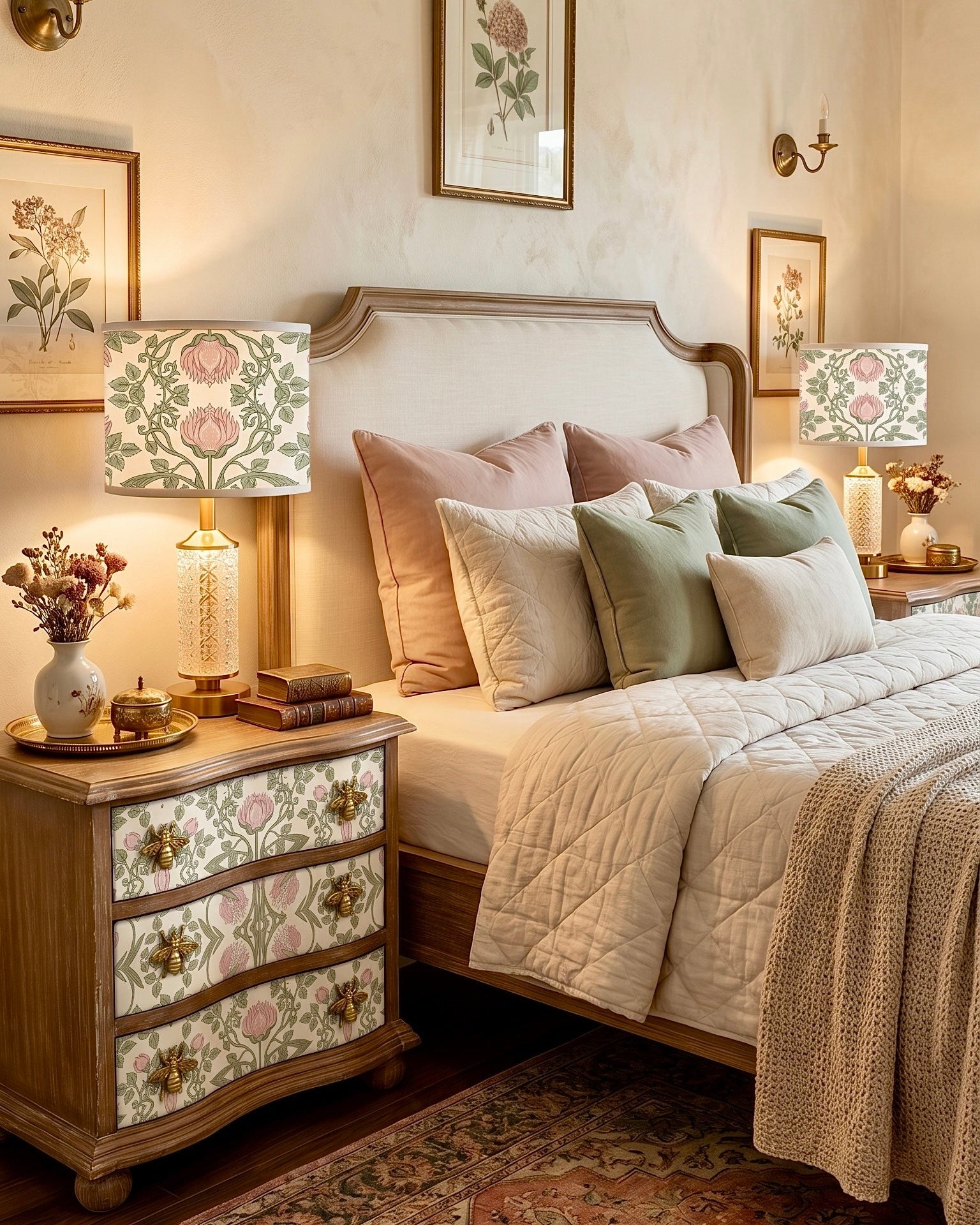 The Sanderé Cottage Bloom Nightstand | Hand-Finished Three-Drawer Bedside Table