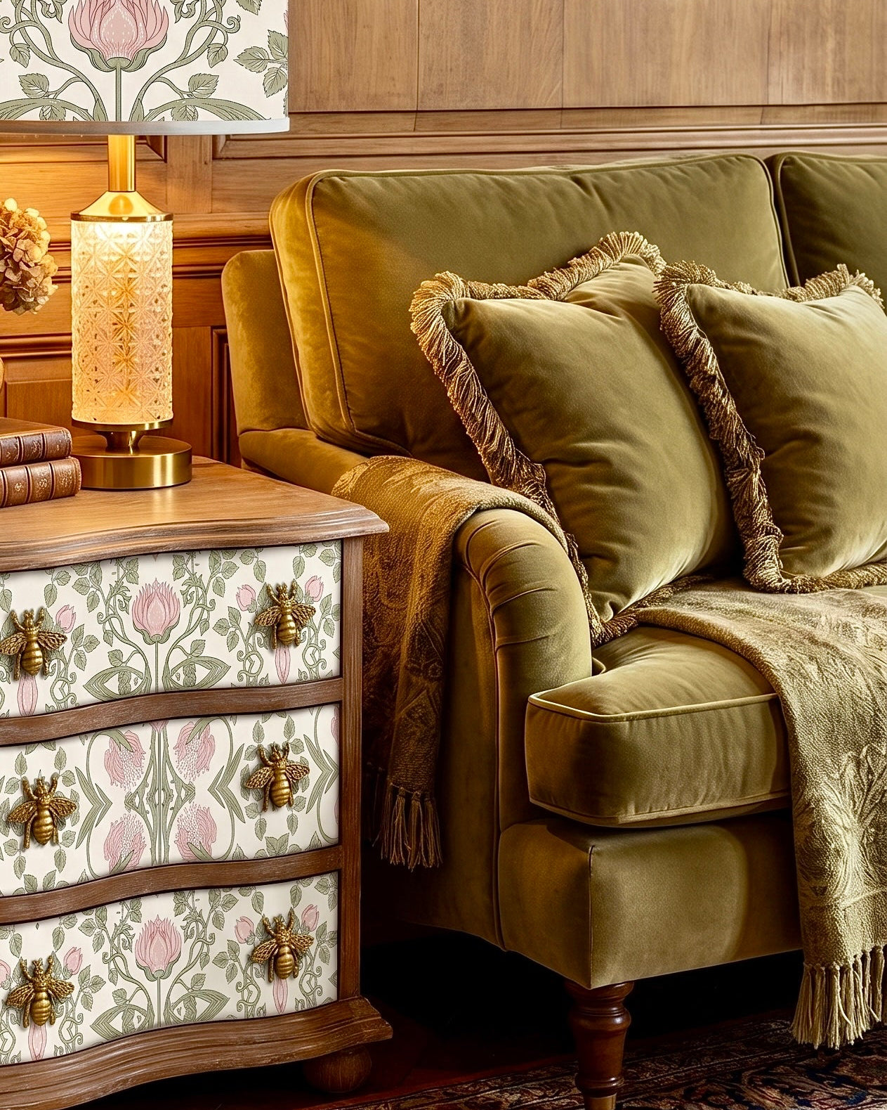 The Sanderé Enchanted Bloom Nightstand | Hand-Finished Three-Drawer Bedside Table