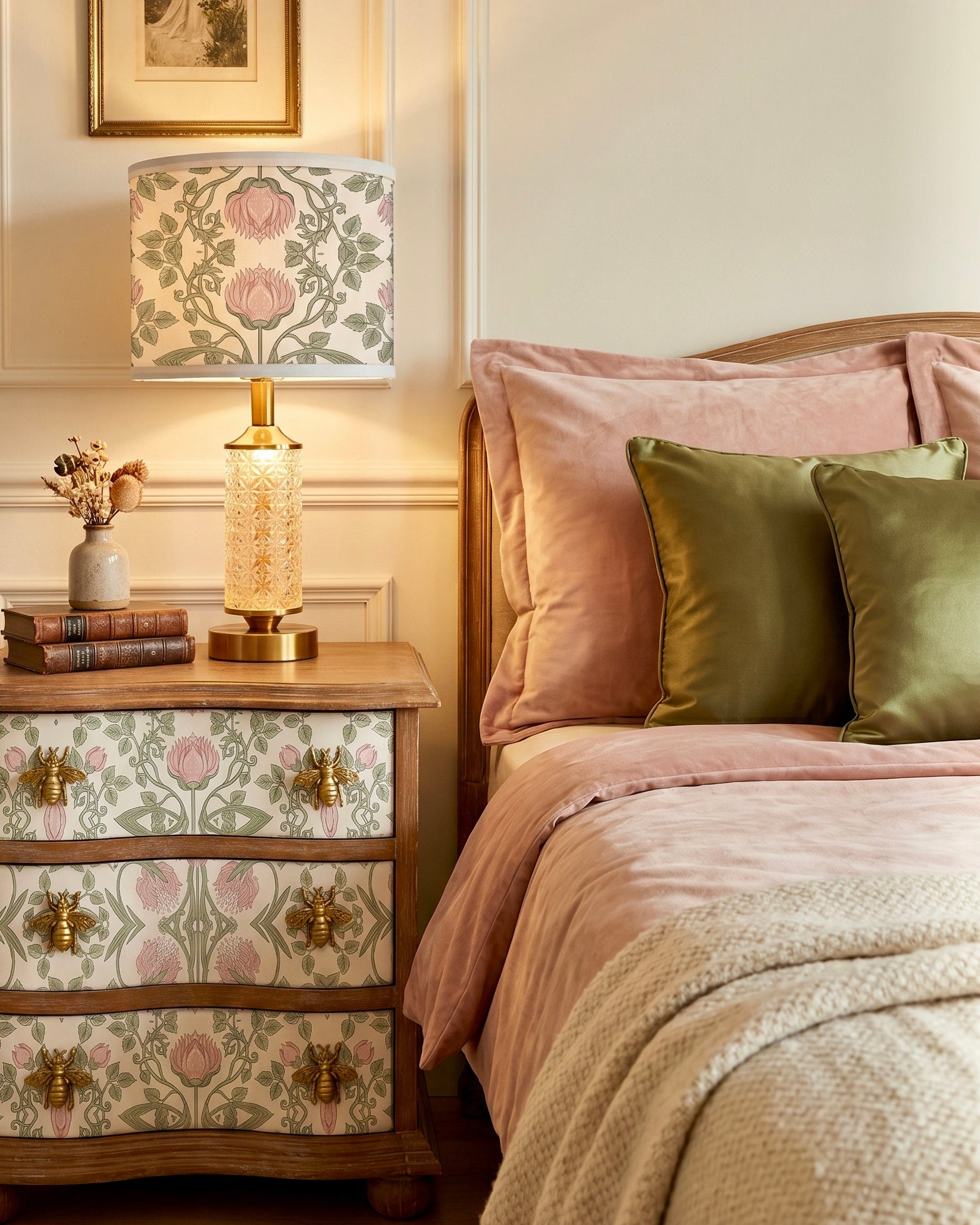 The Sanderé Enchanted Bloom Nightstand | Hand-Finished Three-Drawer Bedside Table