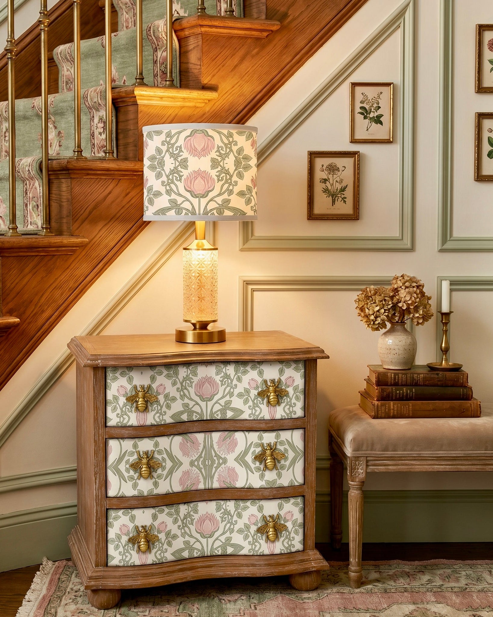 The Sanderé Enchanted Bloom Nightstand | Hand-Finished Three-Drawer Bedside Table