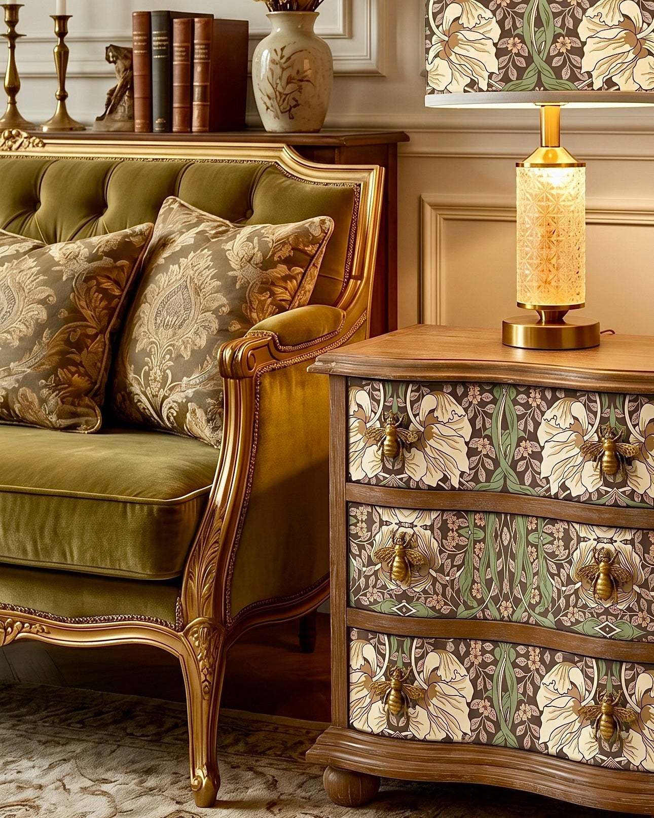 The Sanderé Honey Bloom Nightstand | Hand-Finished Three-Drawer Bedside Table