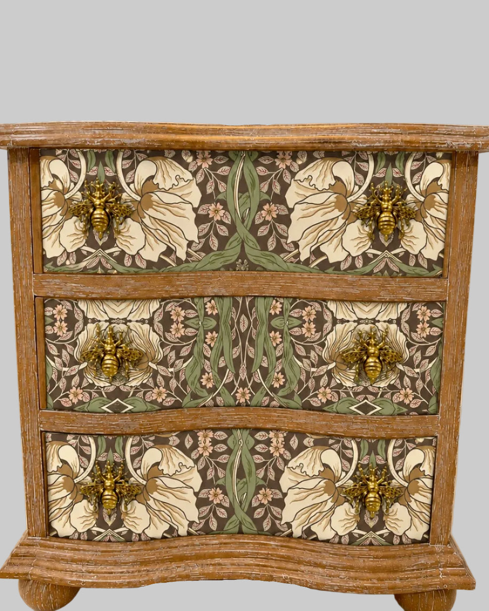 The Sanderé Honey Bloom Nightstand | Hand-Finished Three-Drawer Bedside Table
