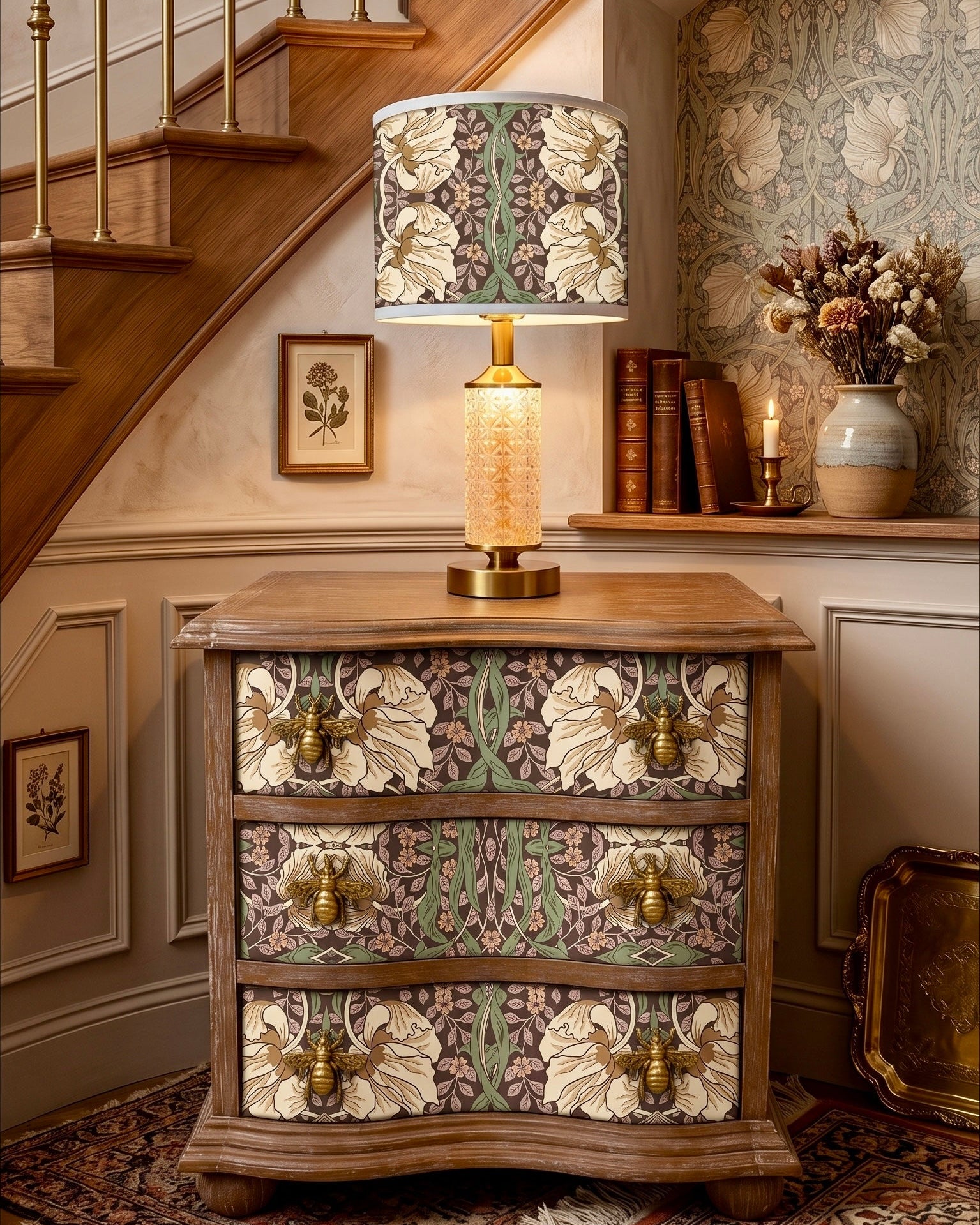 The Sanderé Honey Bloom Nightstand | Hand-Finished Three-Drawer Bedside Table