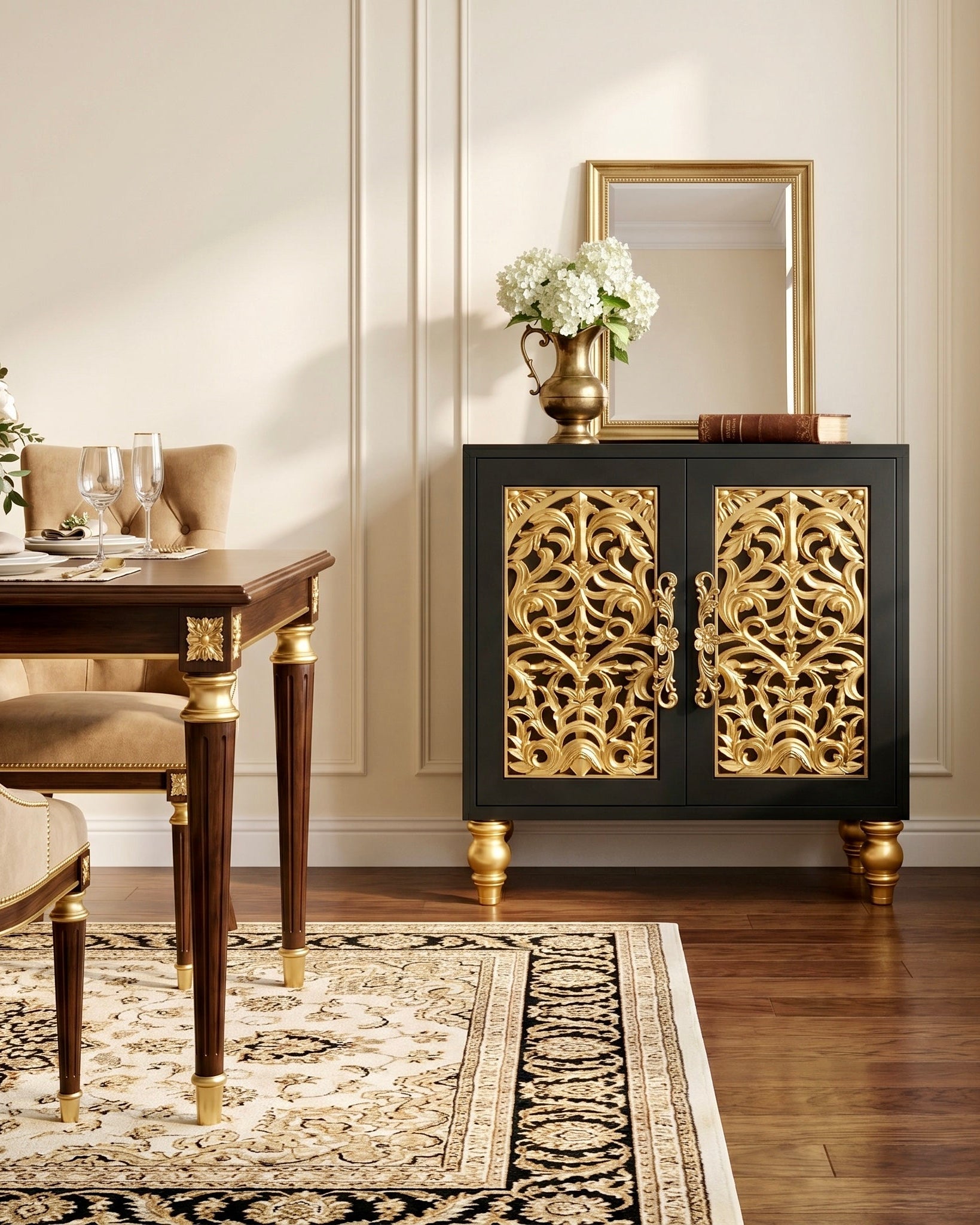 The Sanderé Noir Arc Cabinet | Hand-Finished Carved Accent Cabinet