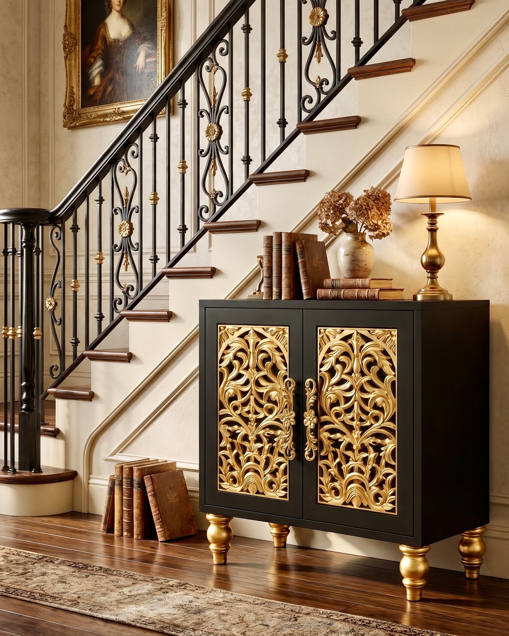 The Sanderé Noir Arc Cabinet | Hand-Finished Carved Accent Cabinet