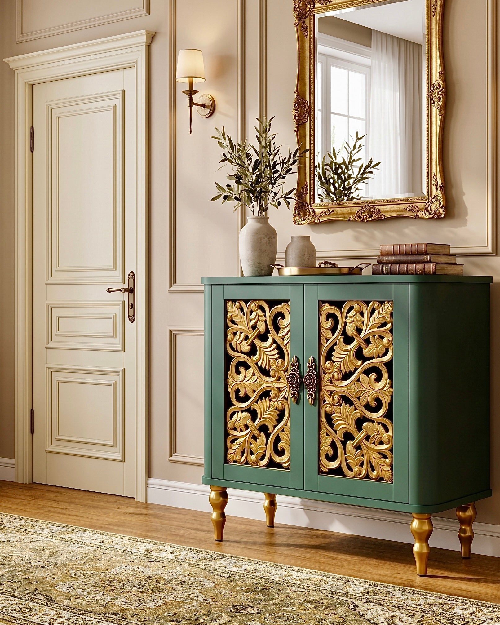 The Sanderé Arc Cabinet | Hand-Finished Carved Accent Cabinet
