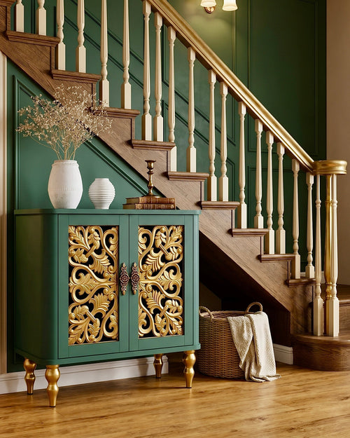 The Sanderé Arc Cabinet | Hand-Finished Carved Accent Cabinet